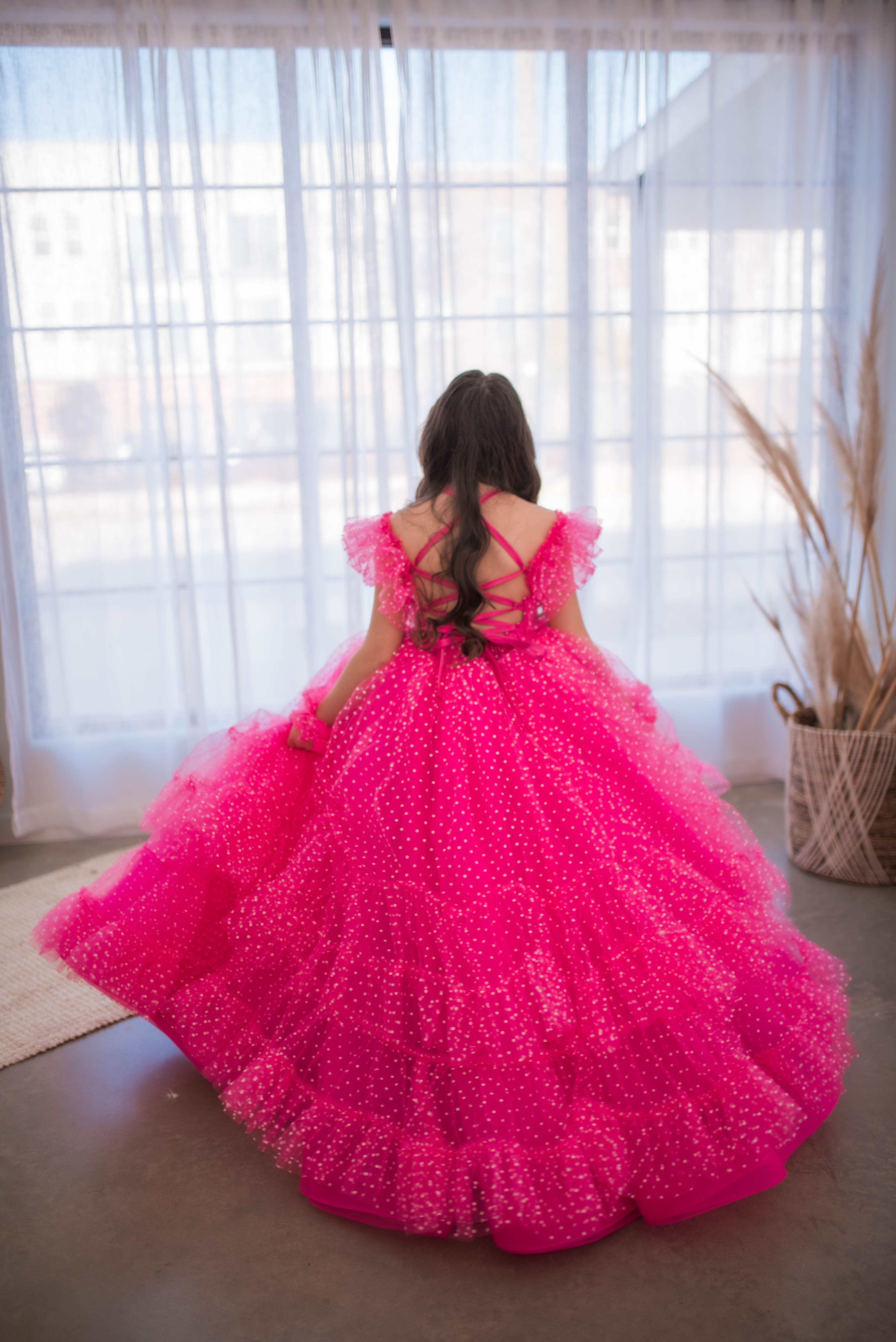 Swish Dots Couture Gown -pink- Floor length dress   (12 Year - 14 Year)