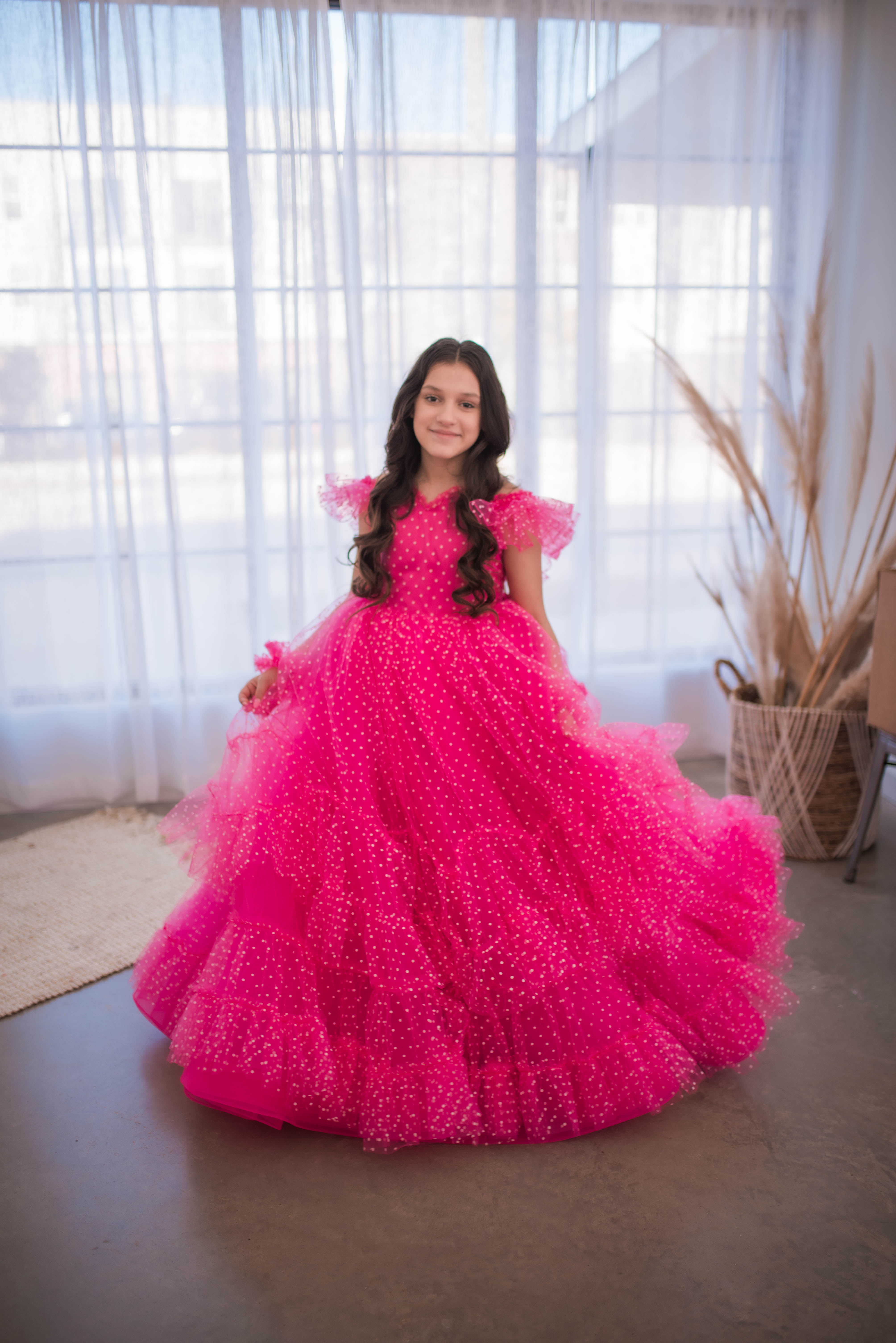 Swish Dots Couture Gown -pink- Floor length dress   (12 Year - 14 Year)