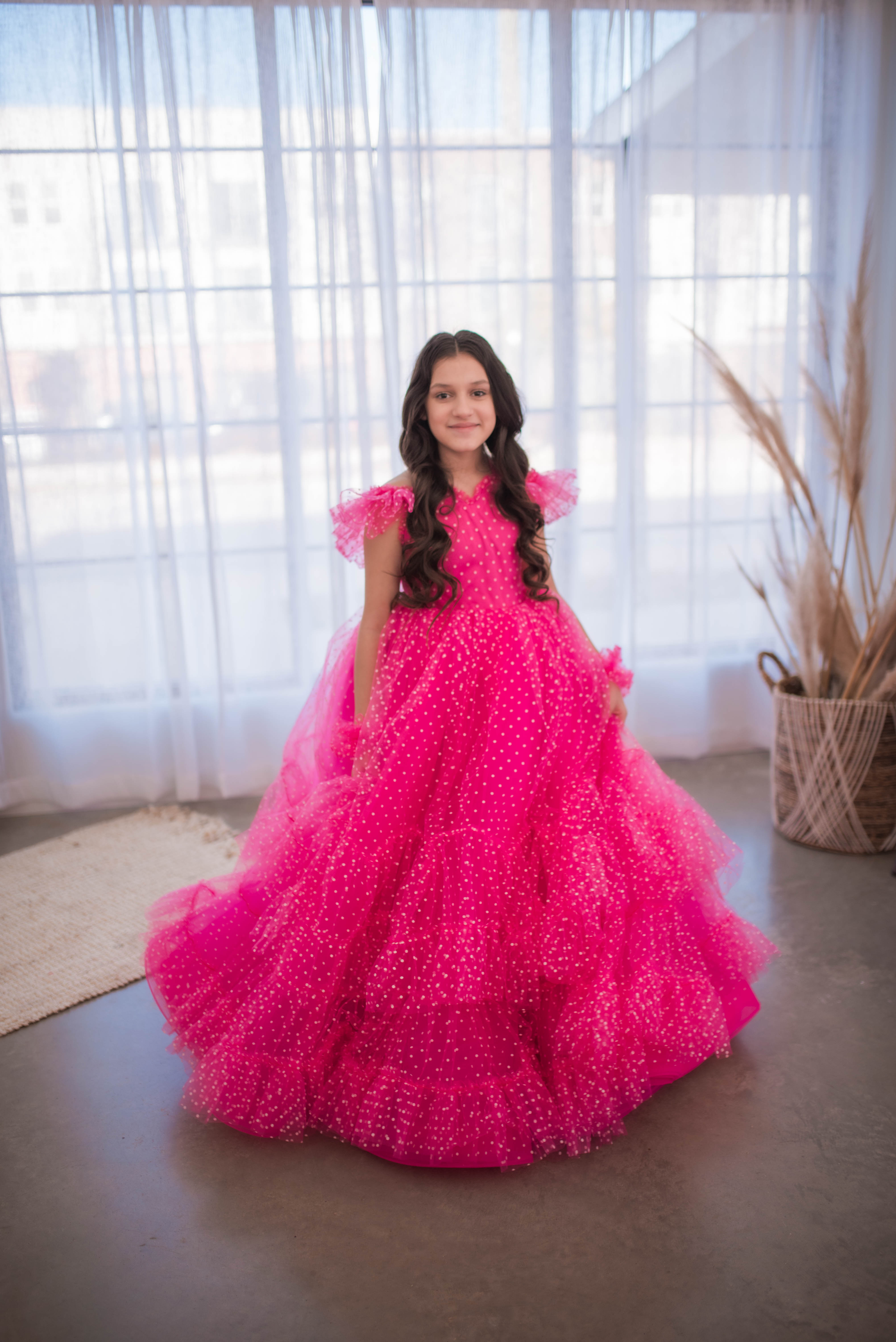 Swish Dots Couture Gown -pink- Floor length dress (12 Year - 14 Year)