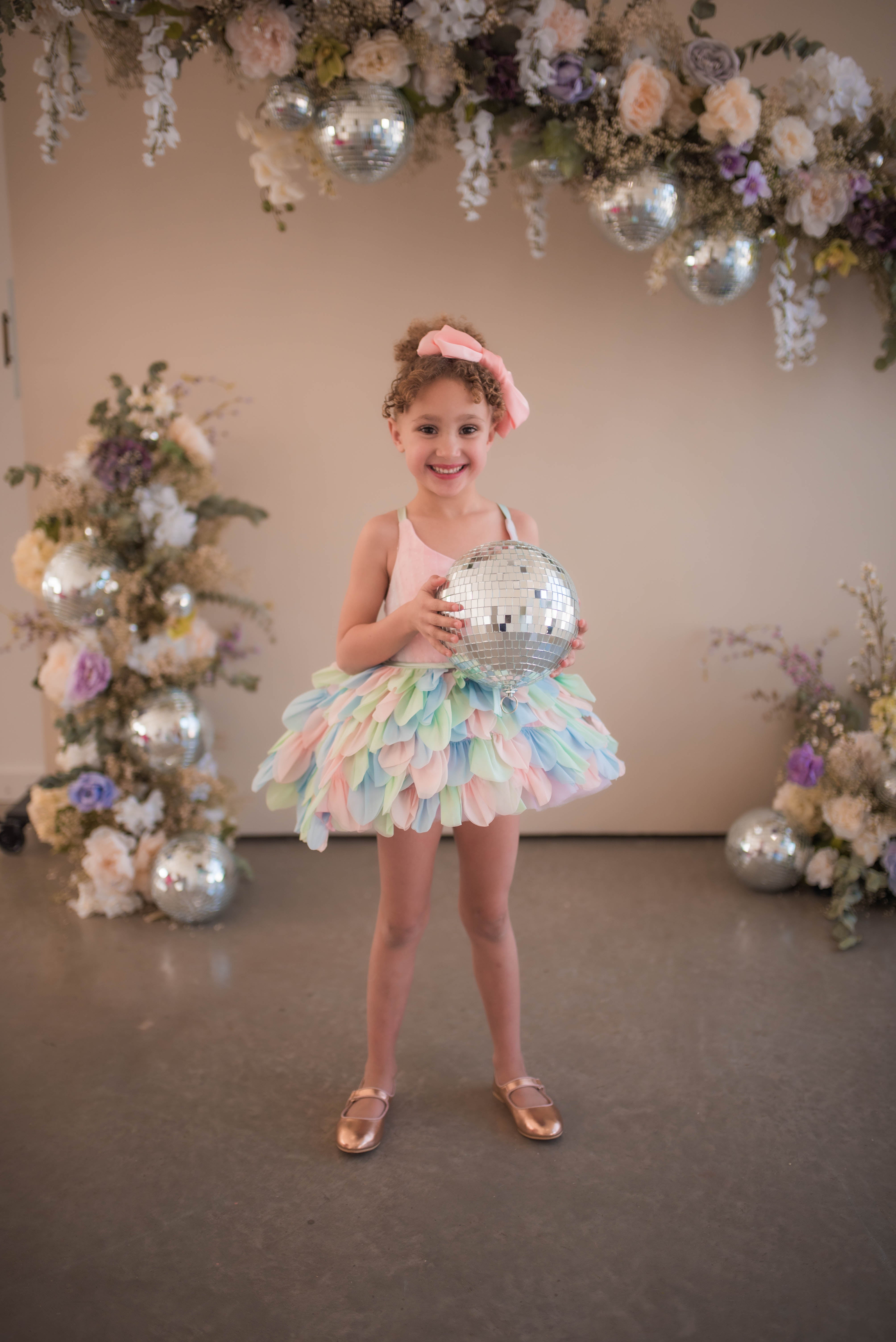 Couture Rental Gown "Petal Whispers" Pastel - Petal Length Dress + Cape ( 2 Year - Petite 4 Year)