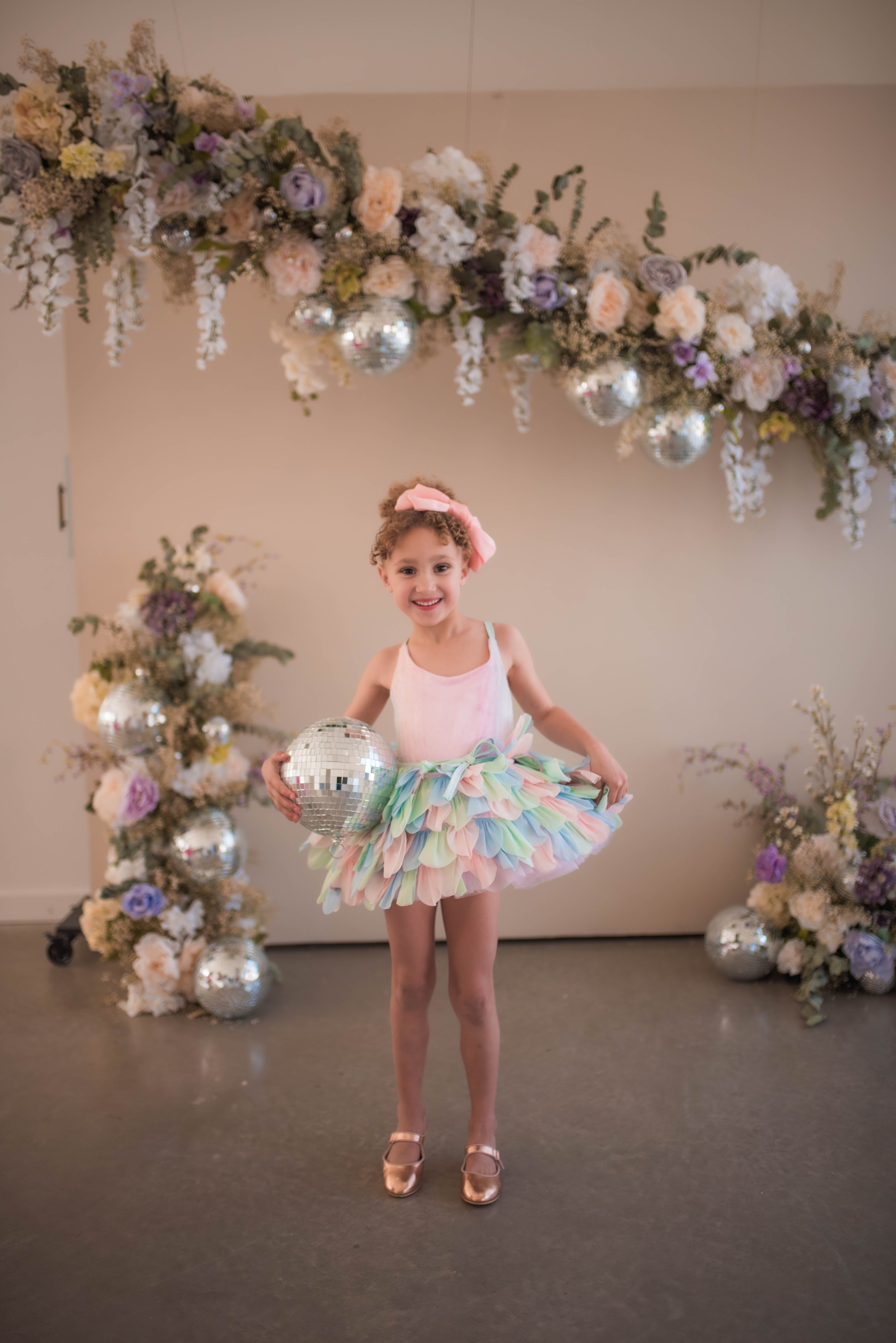 Couture Rental Gown "Petal Whispers" Pastel - Petal Length Dress + Cape ( 2 Year - Petite 4 Year)