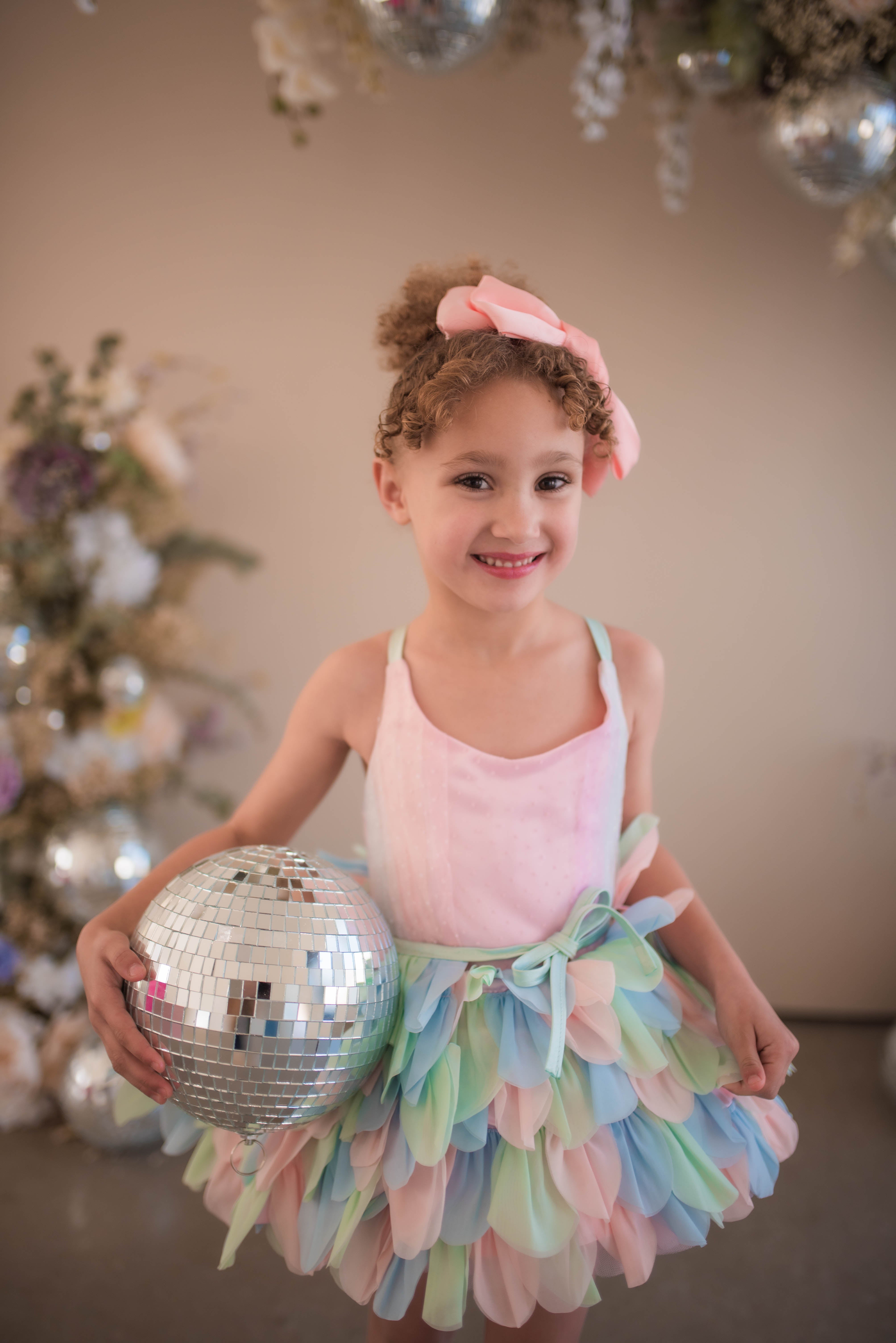 Couture Rental Gown "Petal Whispers" Pastel - Petal Length Dress + Cape ( 2 Year - Petite 4 Year)