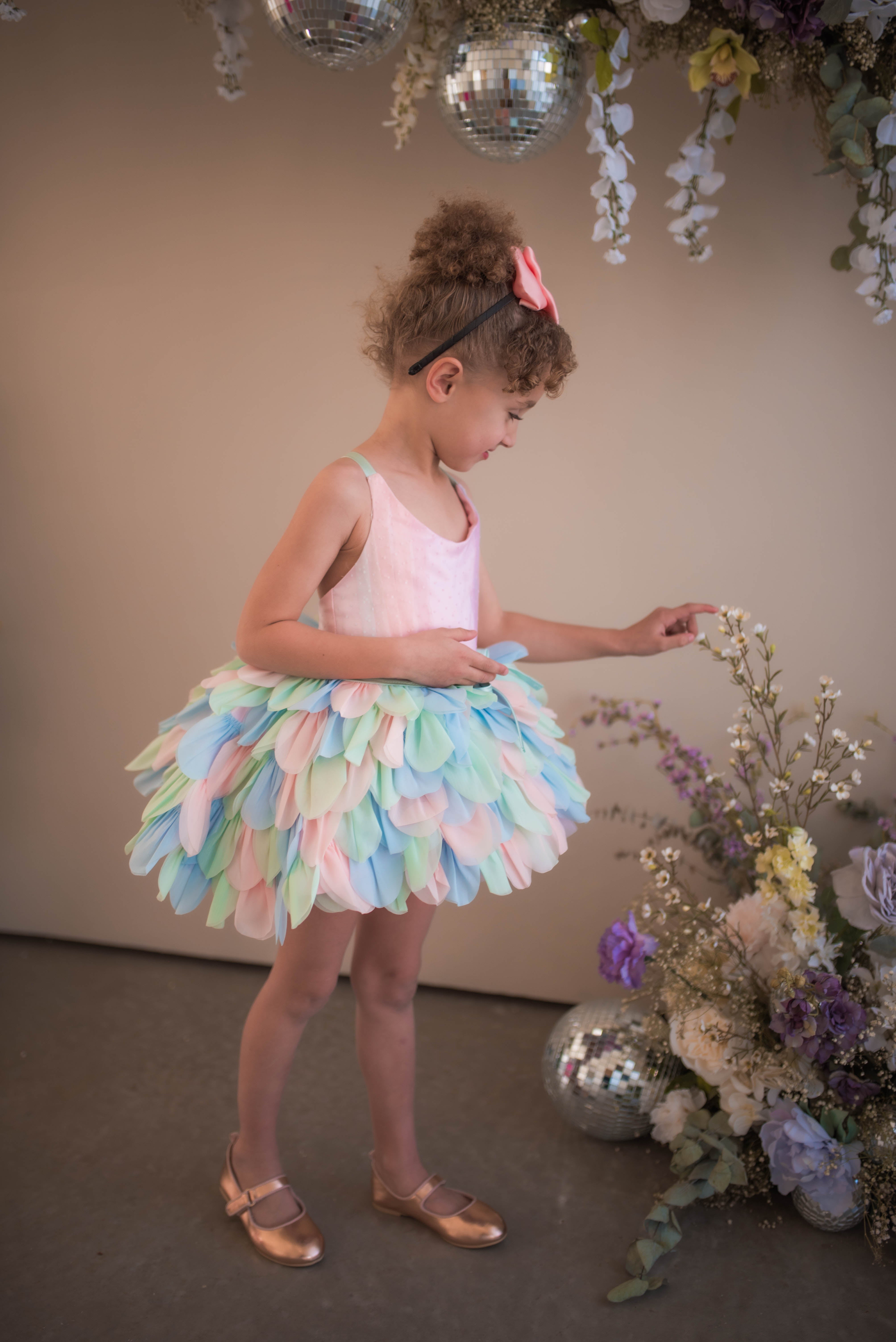 Couture Rental Gown "Petal Whispers" Pastel - Petal Length Dress + Cape ( 2 Year - Petite 4 Year)