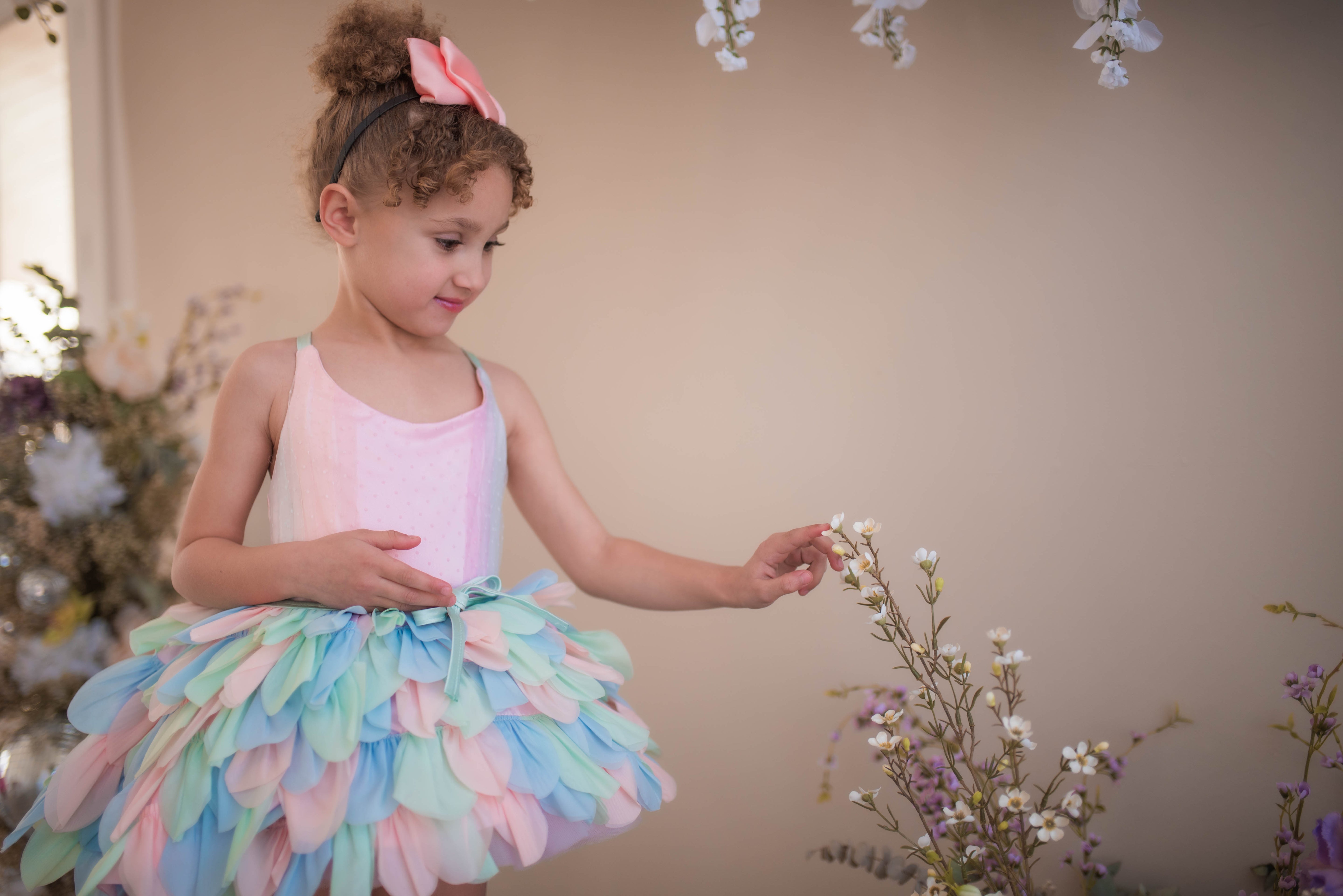 Couture Rental Gown "Petal Whispers" Pastel - Petal Length Dress + Cape ( 2 Year - Petite 4 Year)