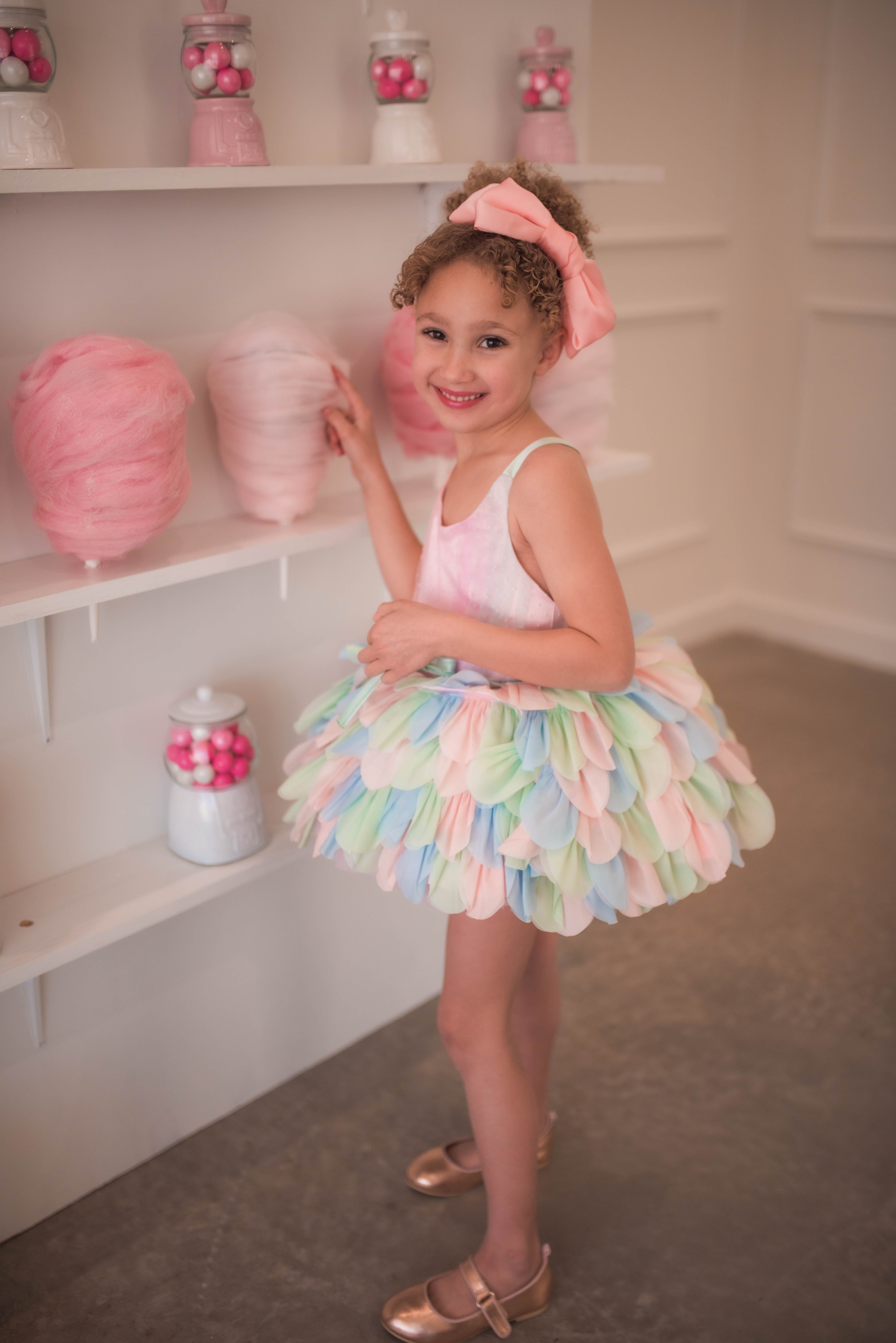 Couture Rental Gown "Petal Whispers" Pastel - Petal Length Dress + Cape ( 2 Year - Petite 4 Year)