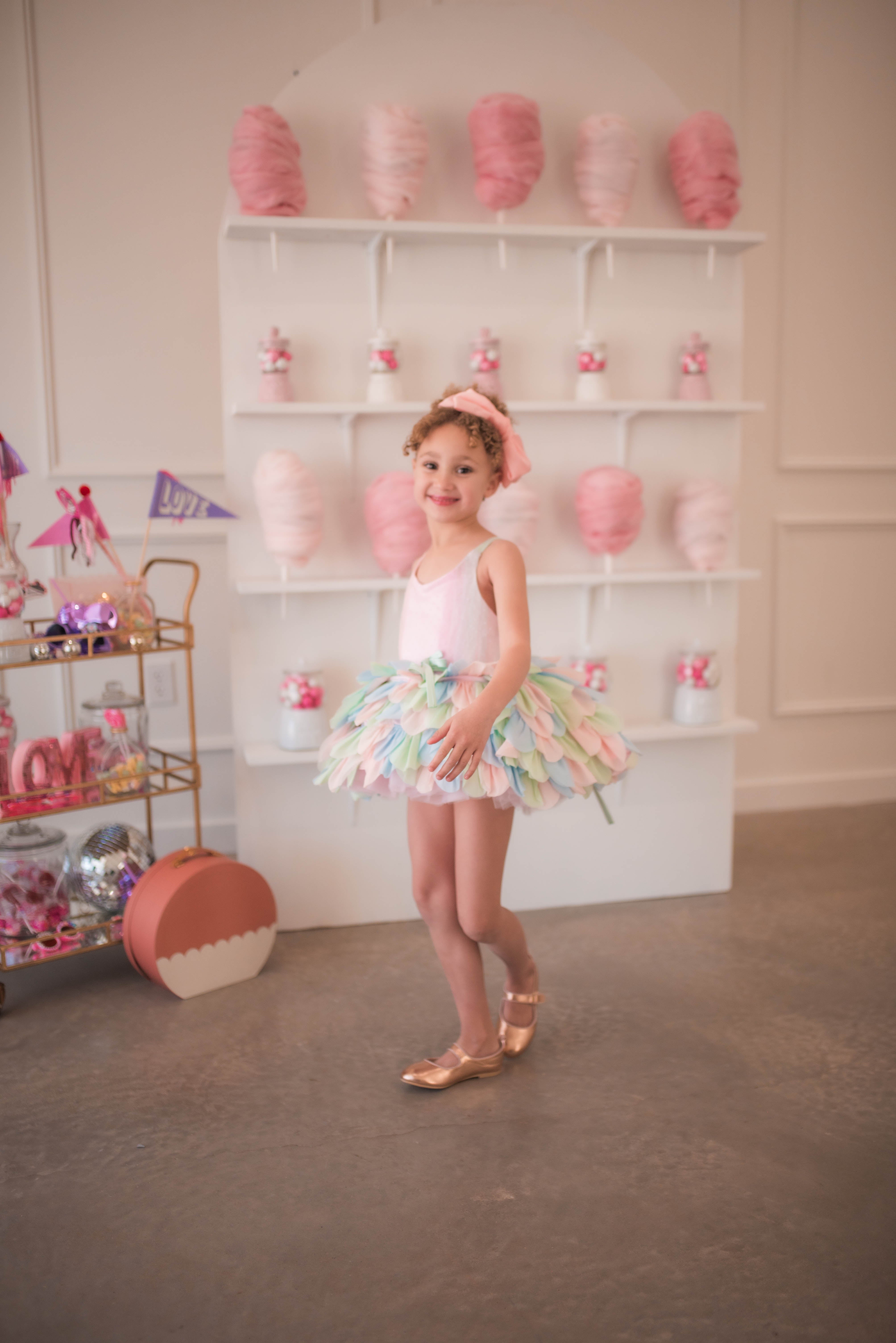 Couture Rental Gown "Petal Whispers" Pastel - Petal Length Dress + Cape ( 2 Year - Petite 4 Year)
