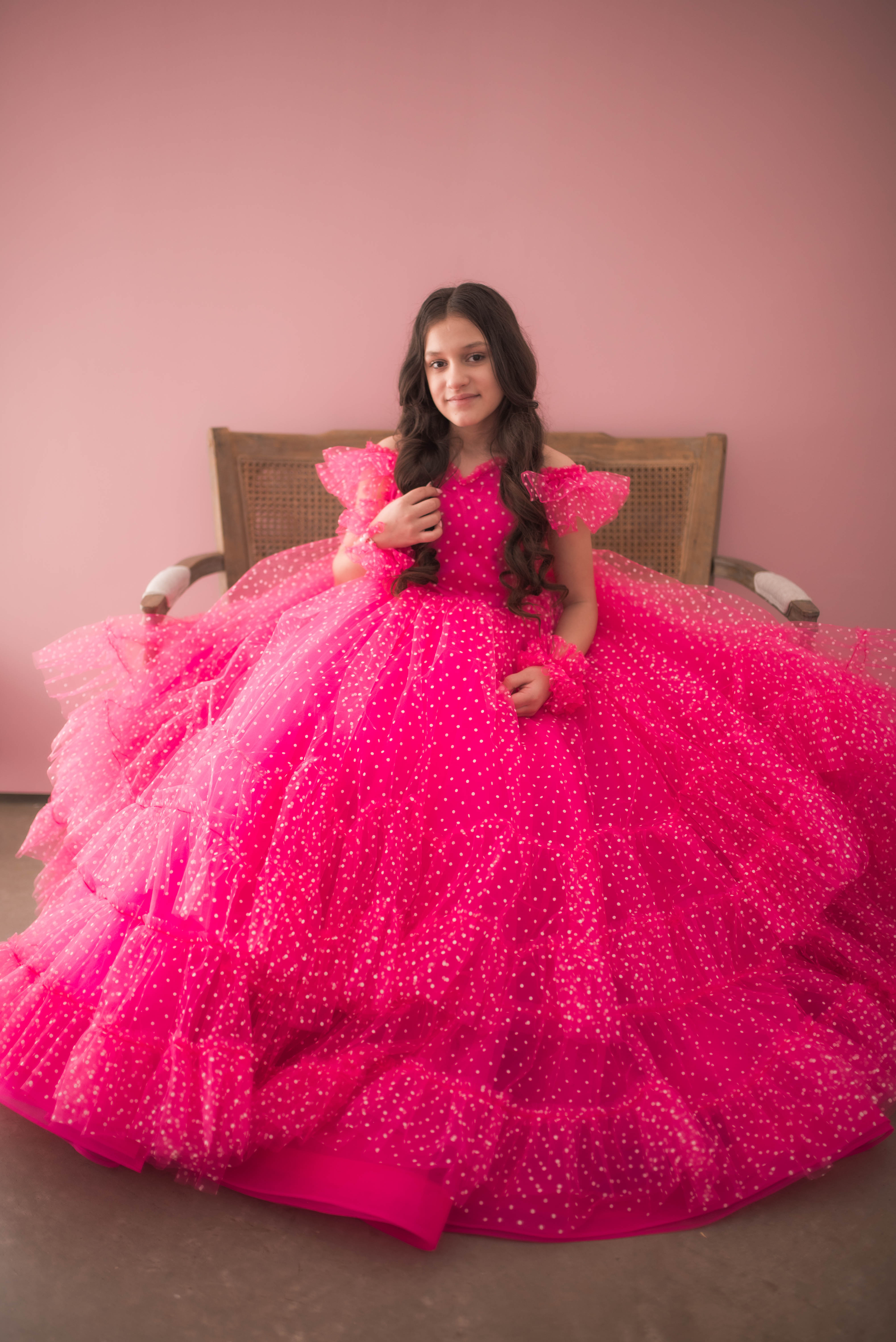 Swish Dots Couture Gown -pink- Floor length dress (12 Year - 14 Year)