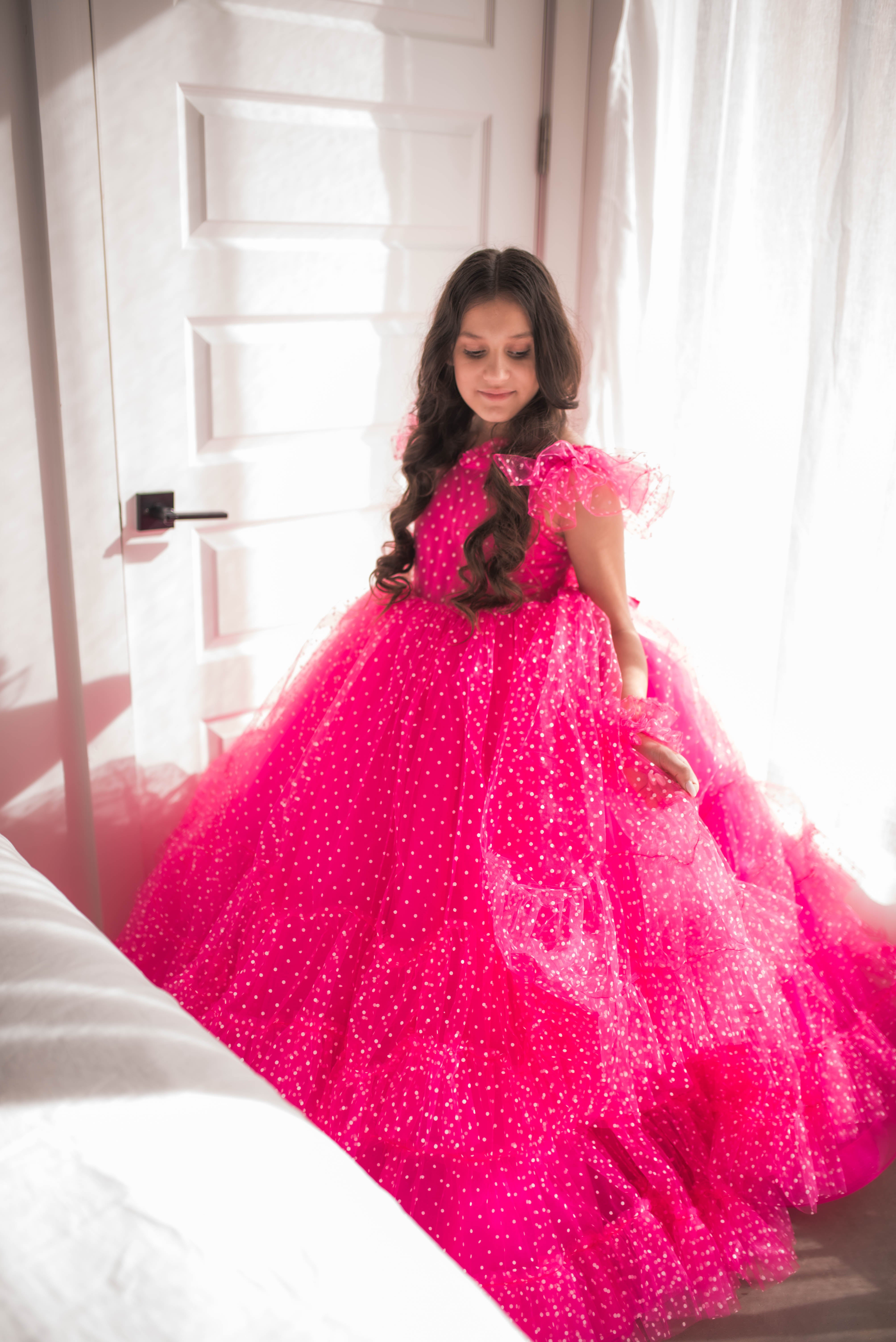 Swish Dots Couture Gown -pink- Floor length dress   (12 Year - 14 Year)