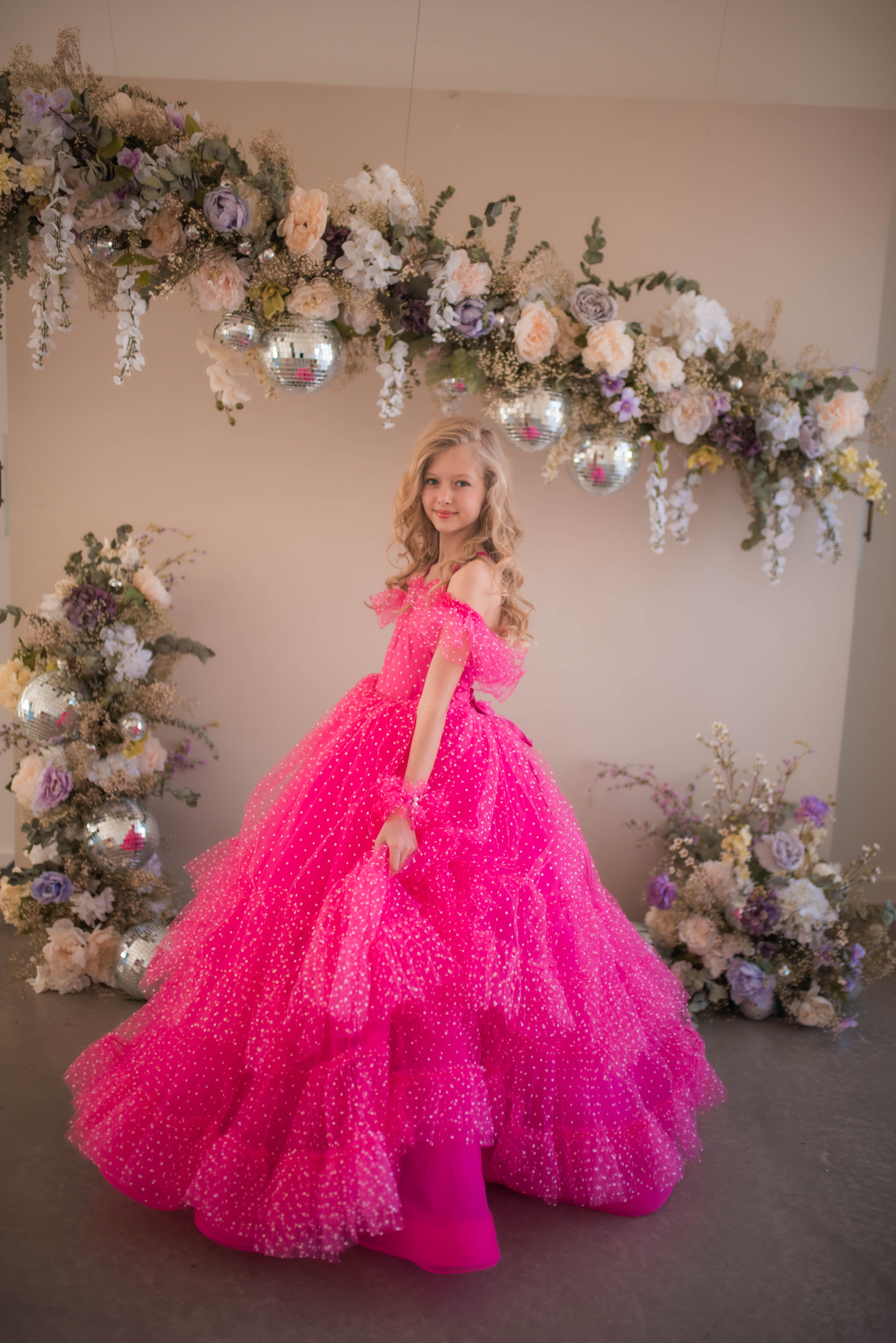 Swish Dots Couture Gown -pink- Floor length dress (12 Year - 14 Year)