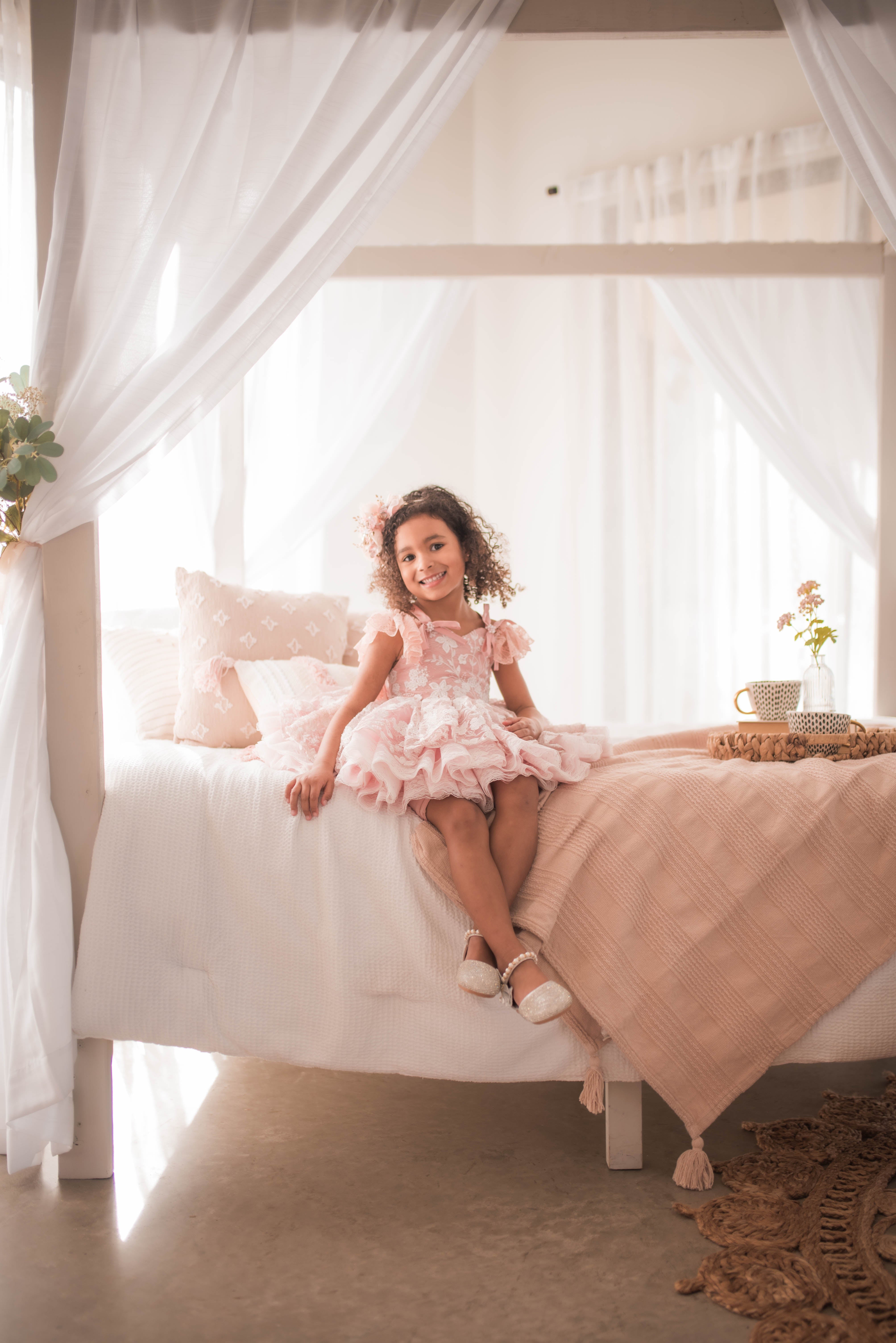 "Dentelle Rose" - Petal length dress+ Knee length Bloomer shorts ( 2 Year - Petite 4)