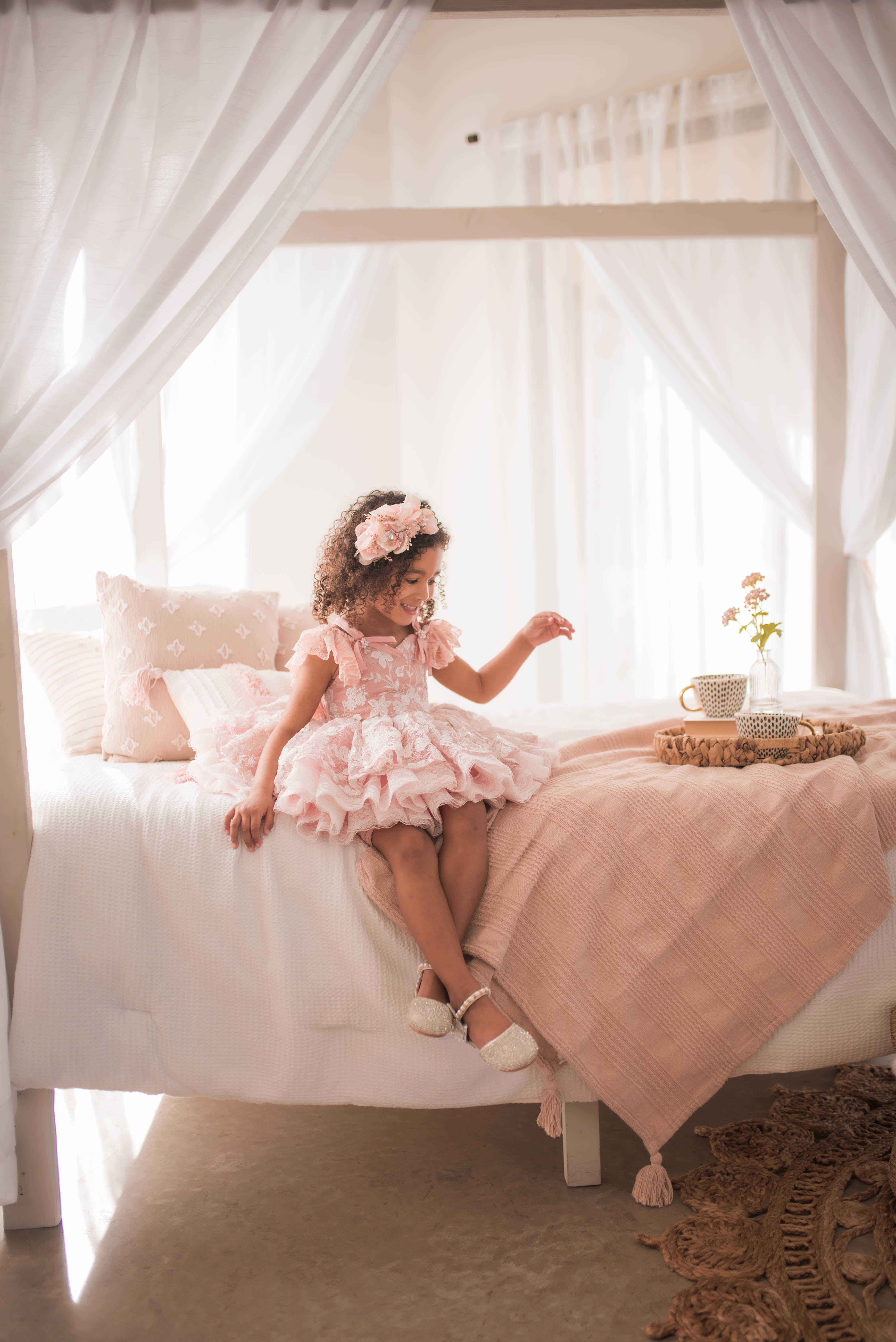 "Dentelle Rose" - Petal length dress+ Knee length Bloomer shorts ( 2 Year - Petite 4)