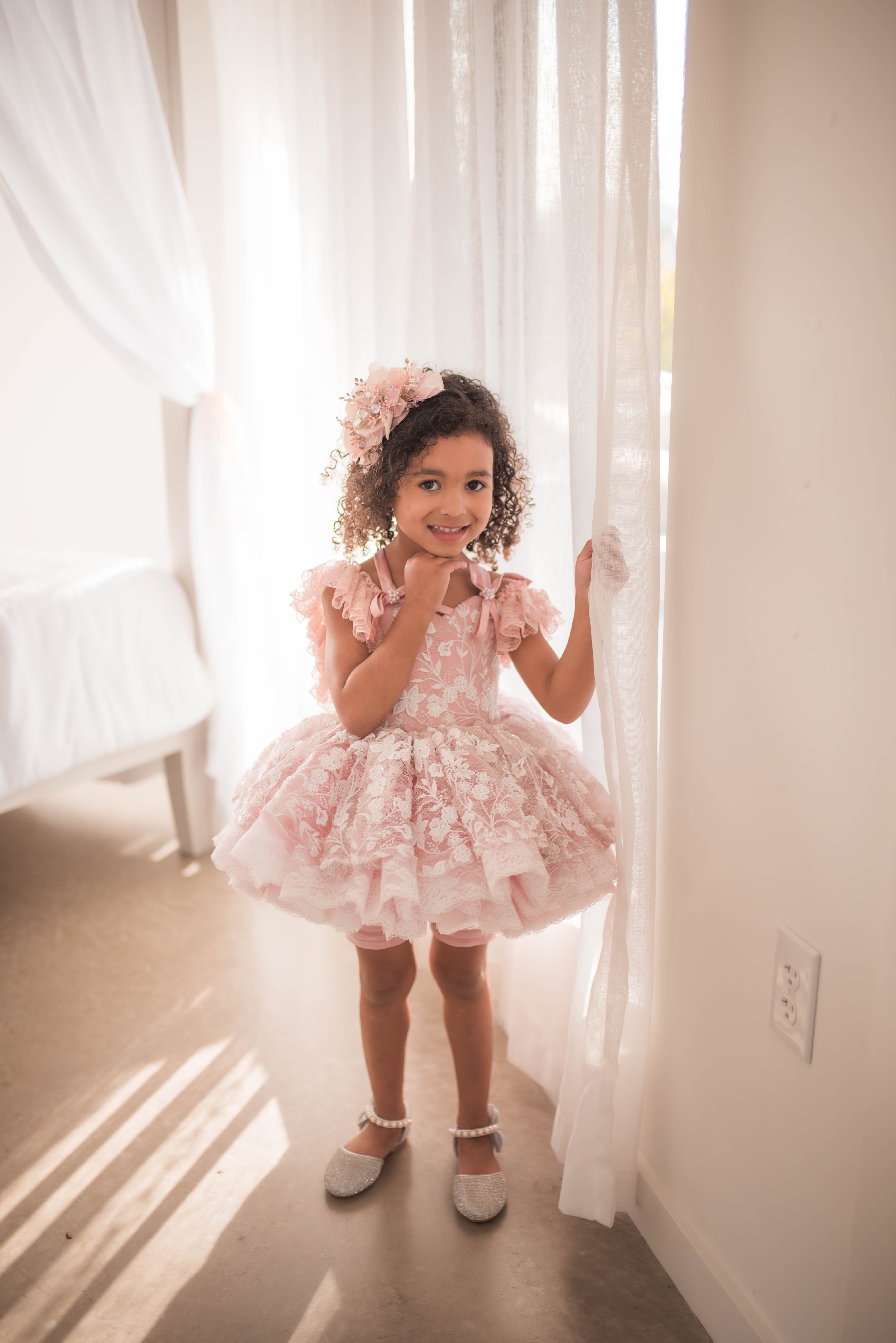 "Dentelle Rose" - Petal length dress+ Knee length Bloomer shorts ( 2 Year - Petite 4)
