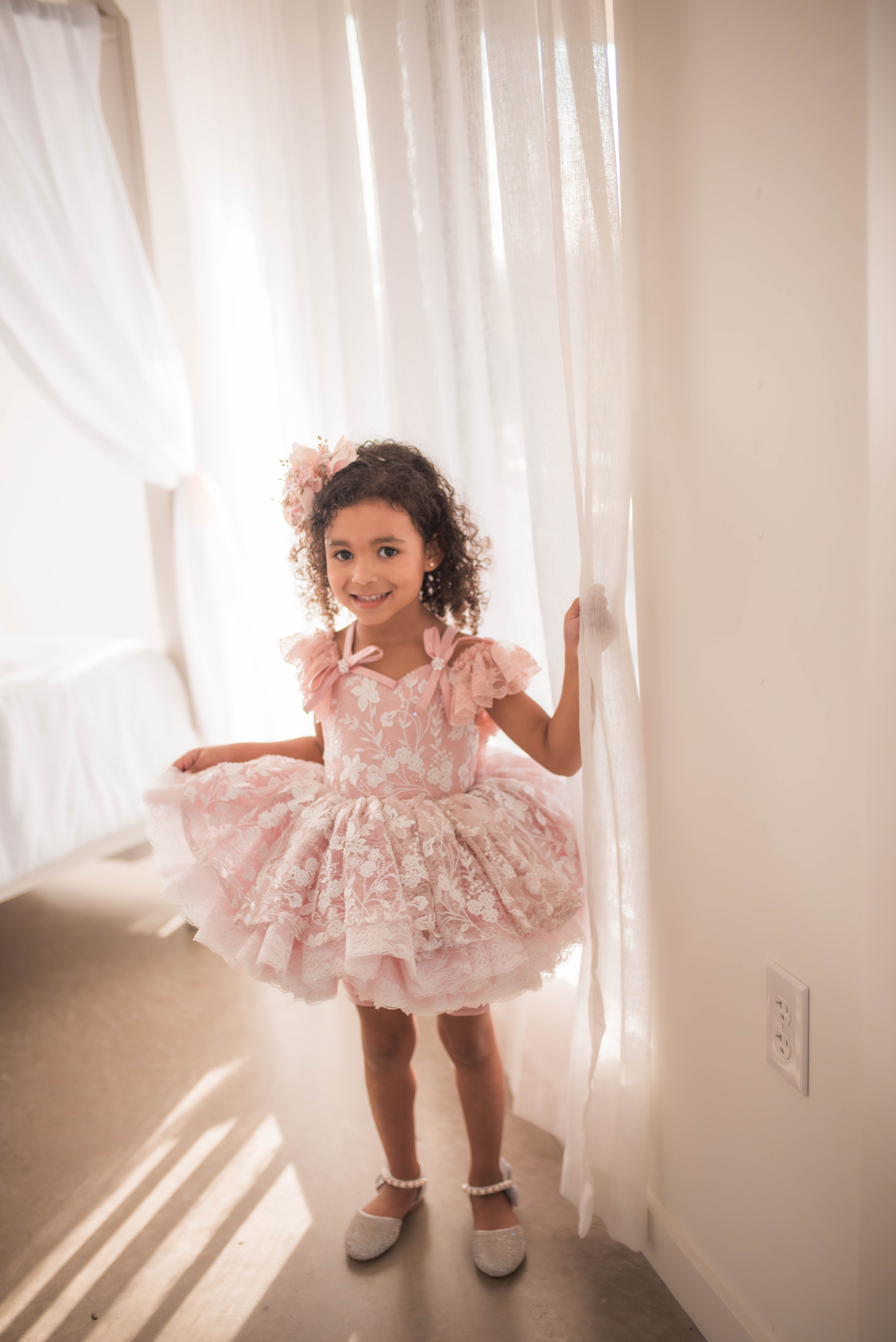 "Dentelle Rose" - Petal length dress+ Knee length Bloomer shorts ( 2 Year - Petite 4)