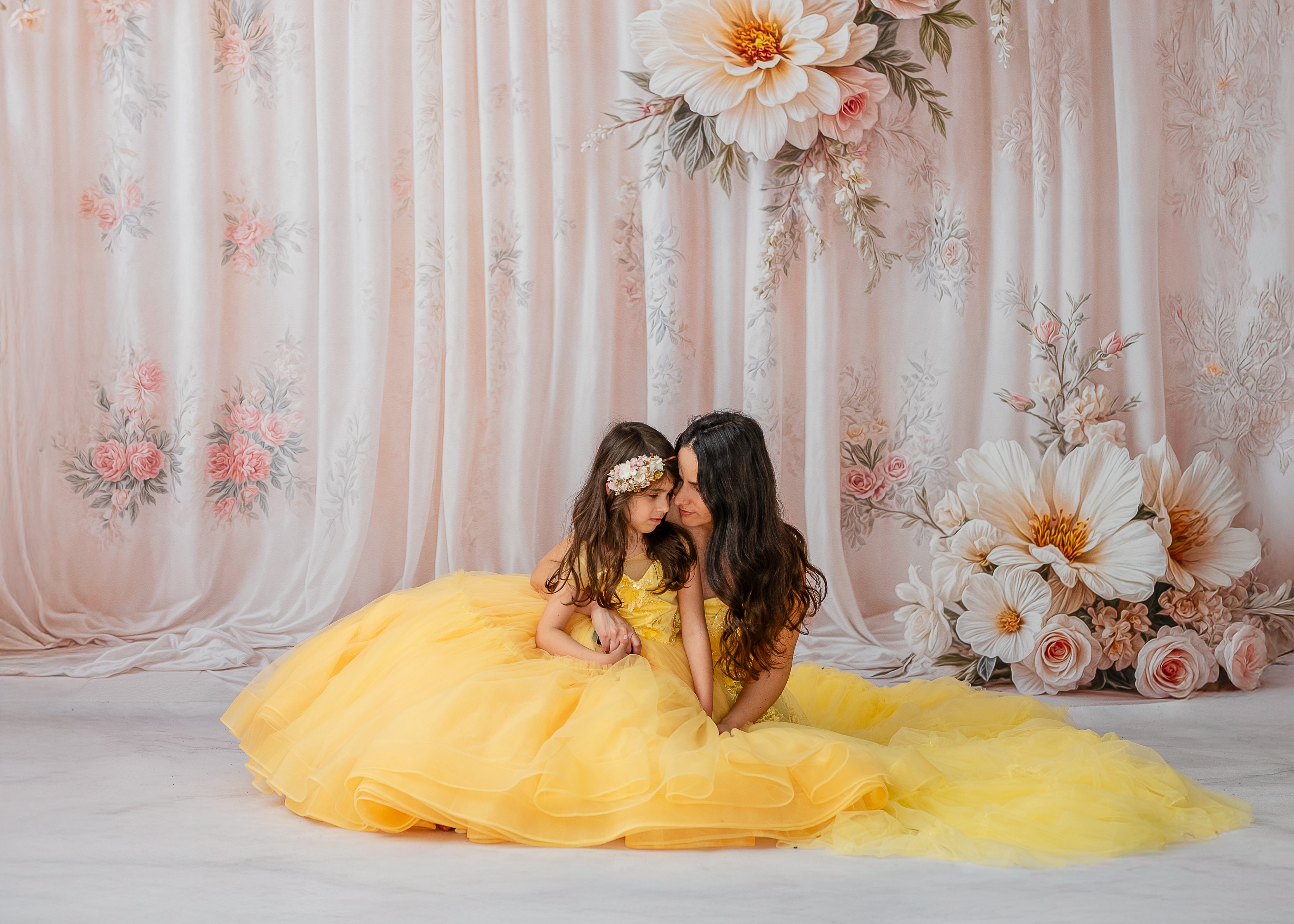 "The tiered tulle skirt of the Buttercup gown cascading beautifully."