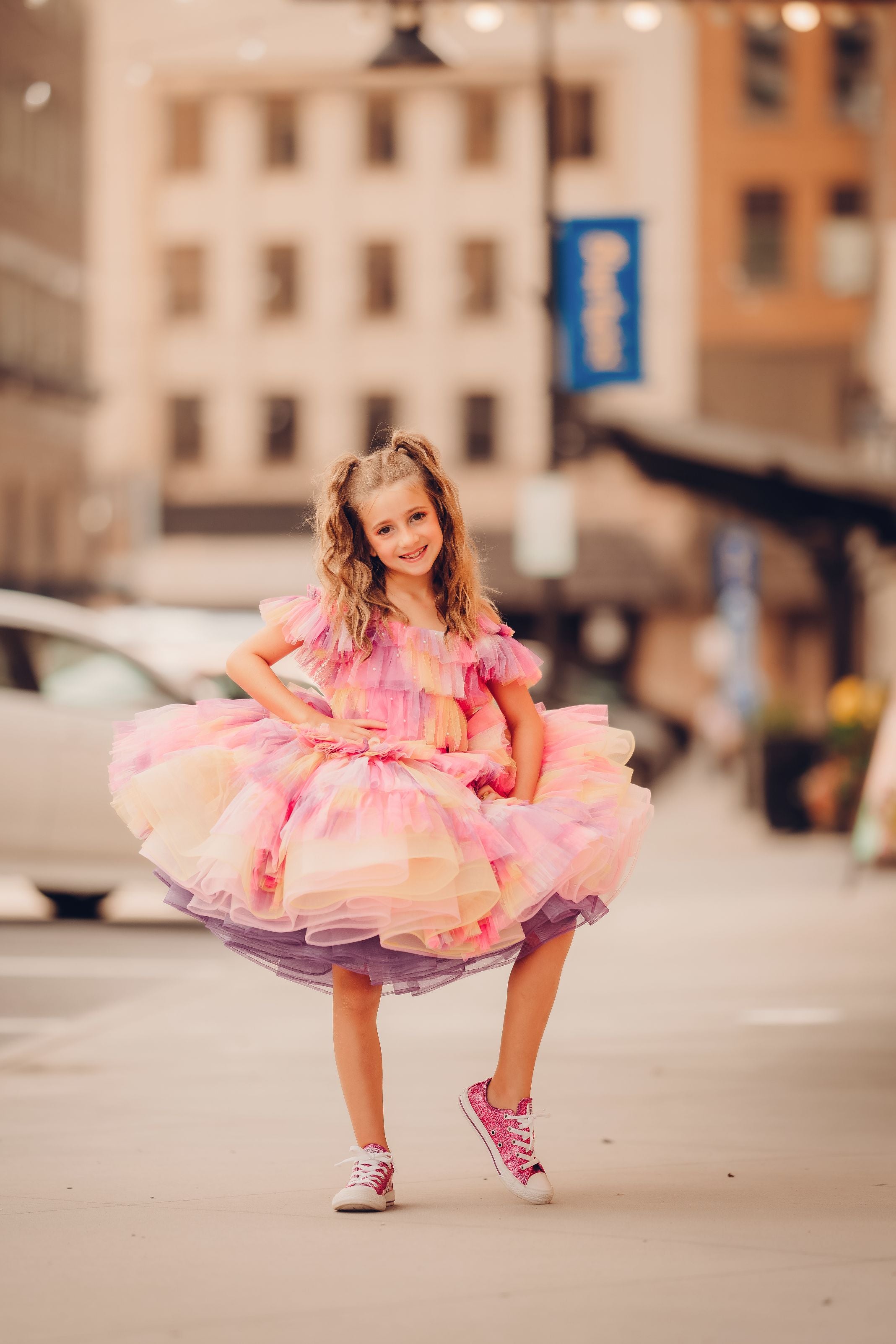 "Sunset Sorbet" petal Length Dress ( 6 Year - Petite 7 Year)-