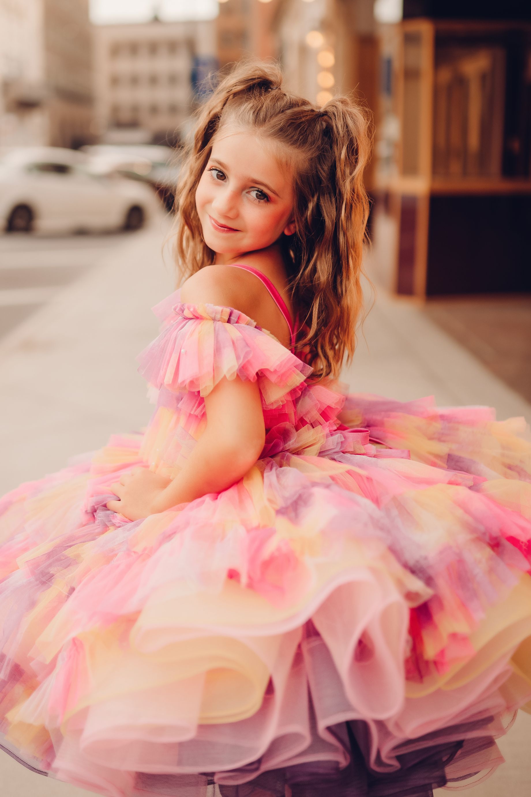 "Sunset Sorbet" petal Length Dress ( 6 Year - Petite 7 Year)-