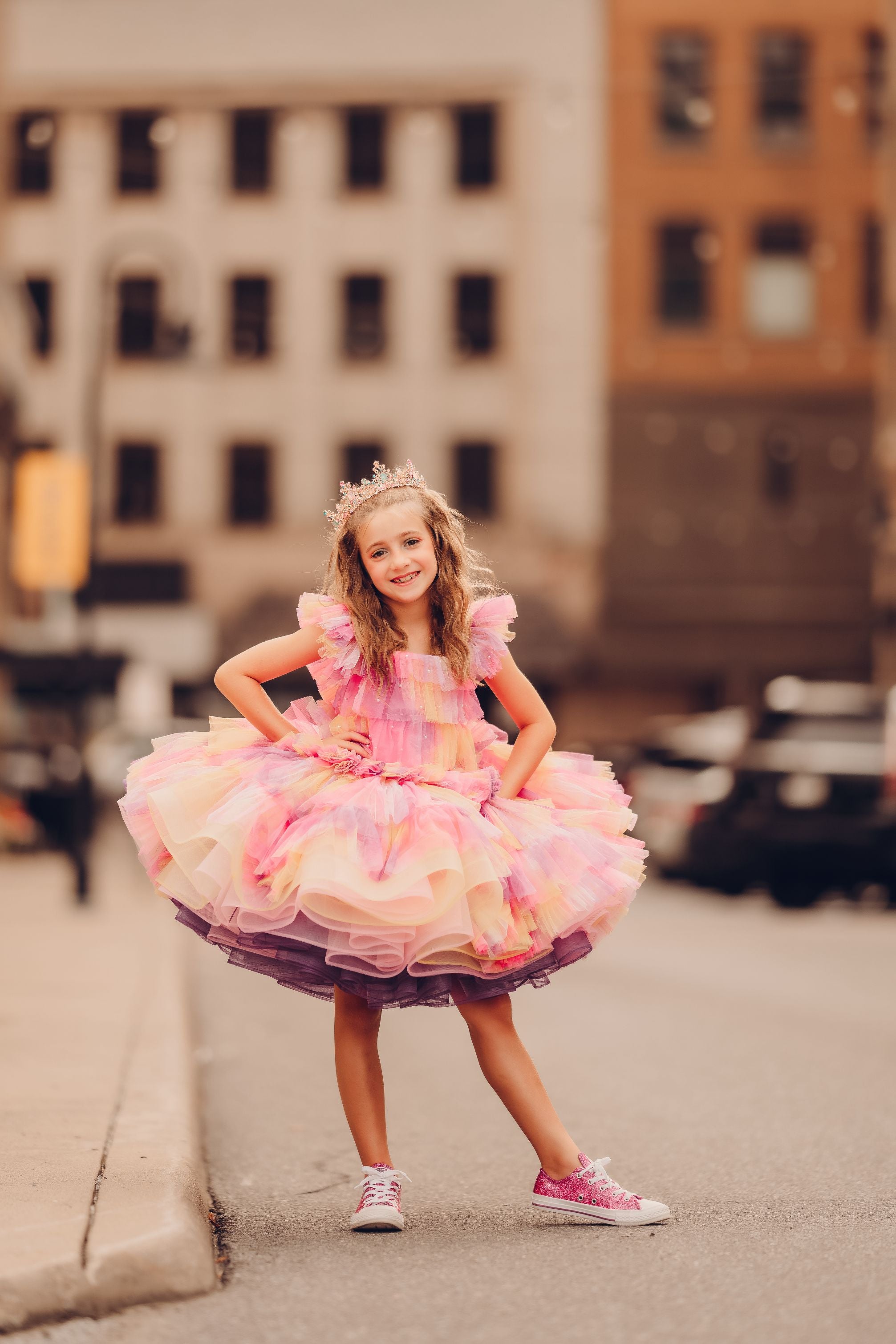 "Sunset Sorbet" petal Length Dress ( 6 Year - Petite 7 Year)-