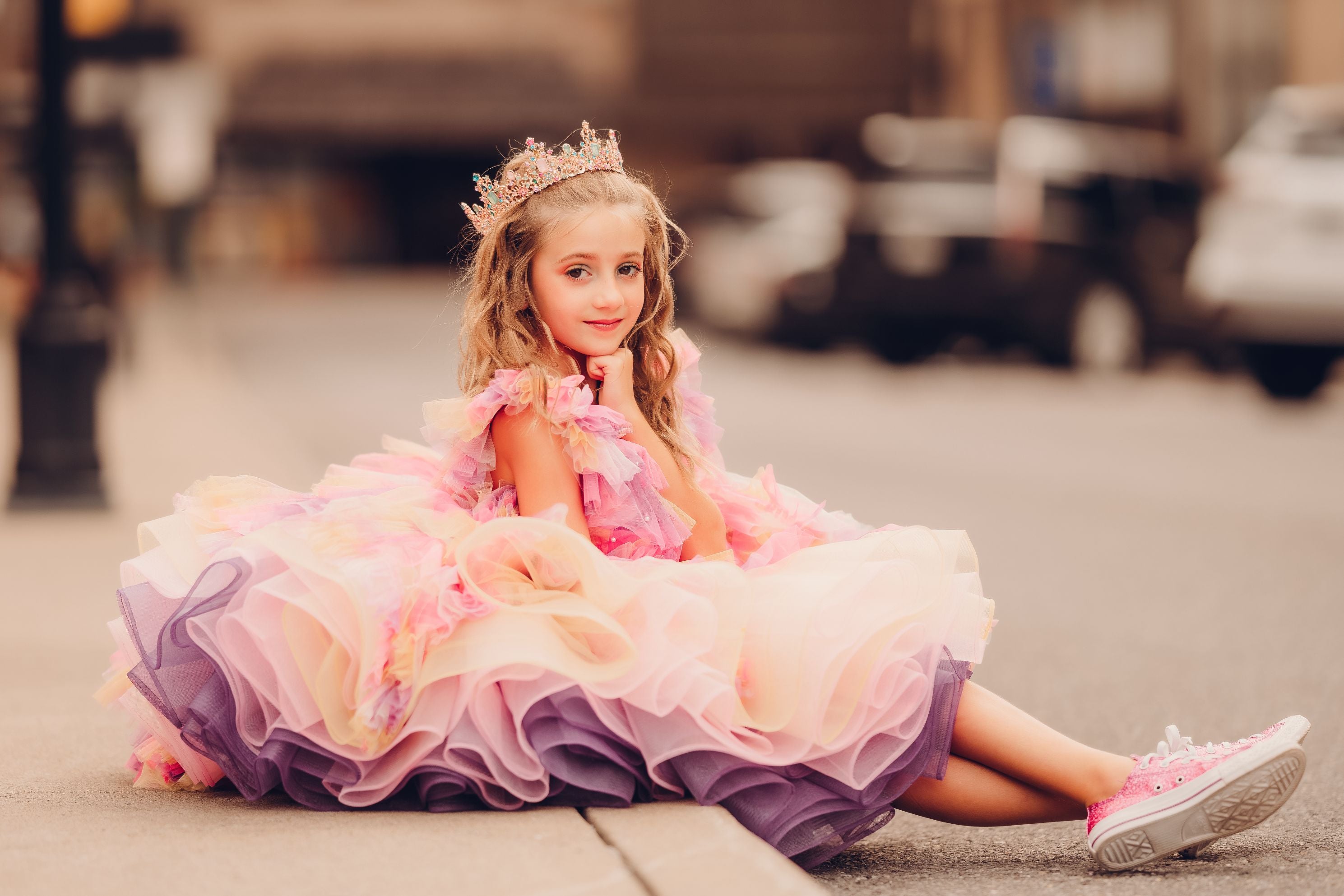 "Sunset Sorbet" petal Length Dress ( 6 Year - Petite 7 Year)-