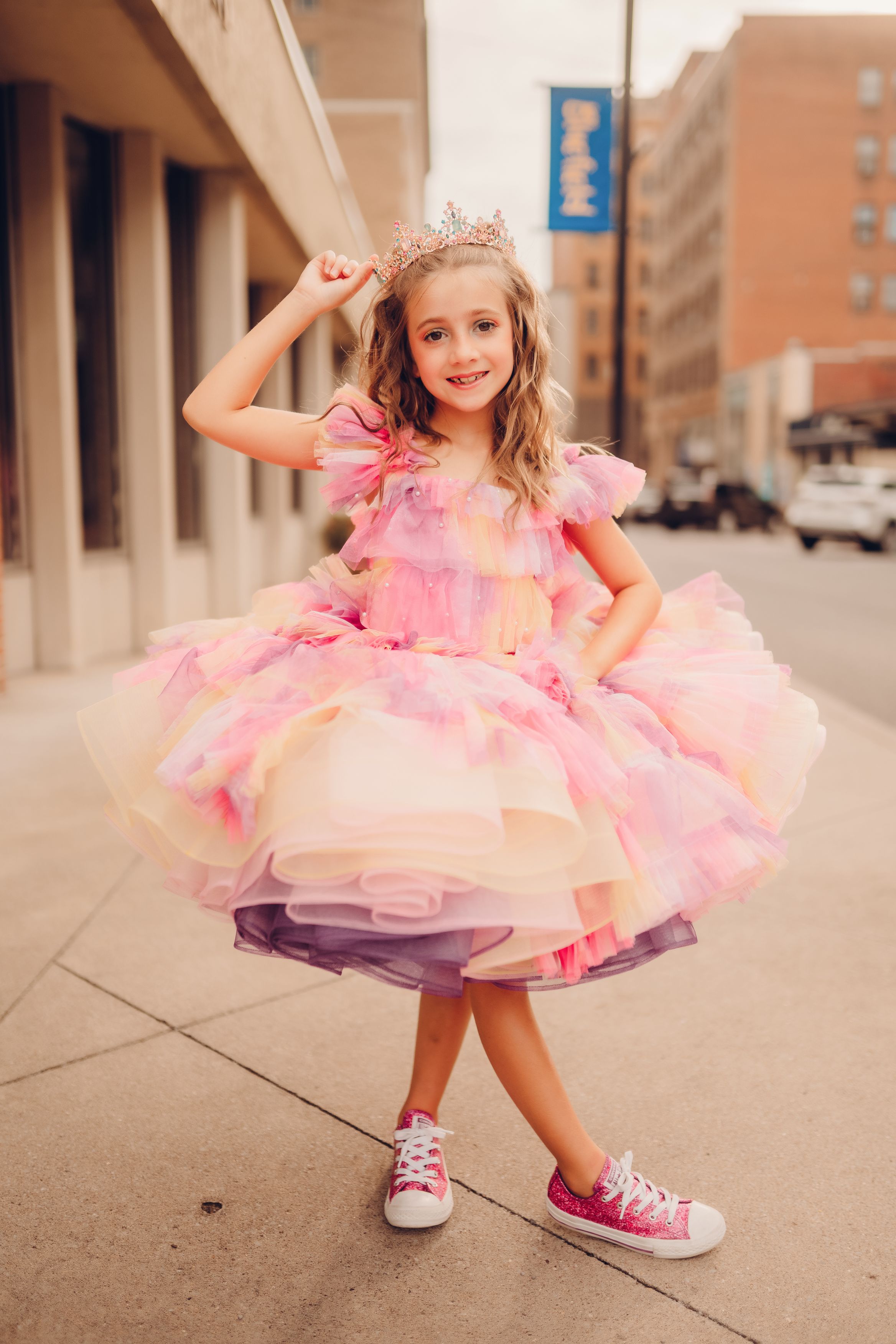"Sunset Sorbet" petal Length Dress ( 6 Year - Petite 7 Year)-