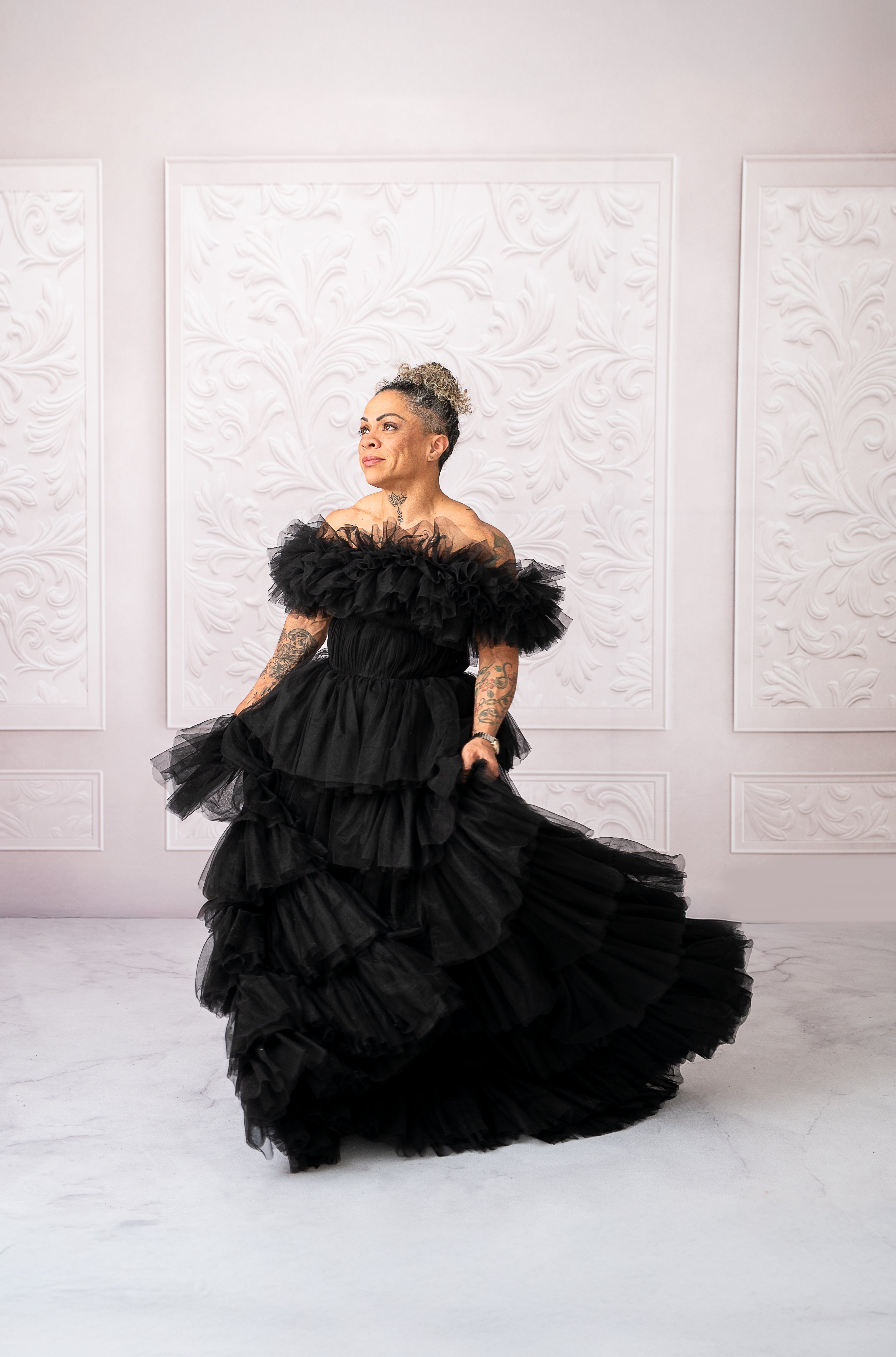 AURORA Floor Long Couture Rental Gown Black (11 year-Pettie Adult 4)