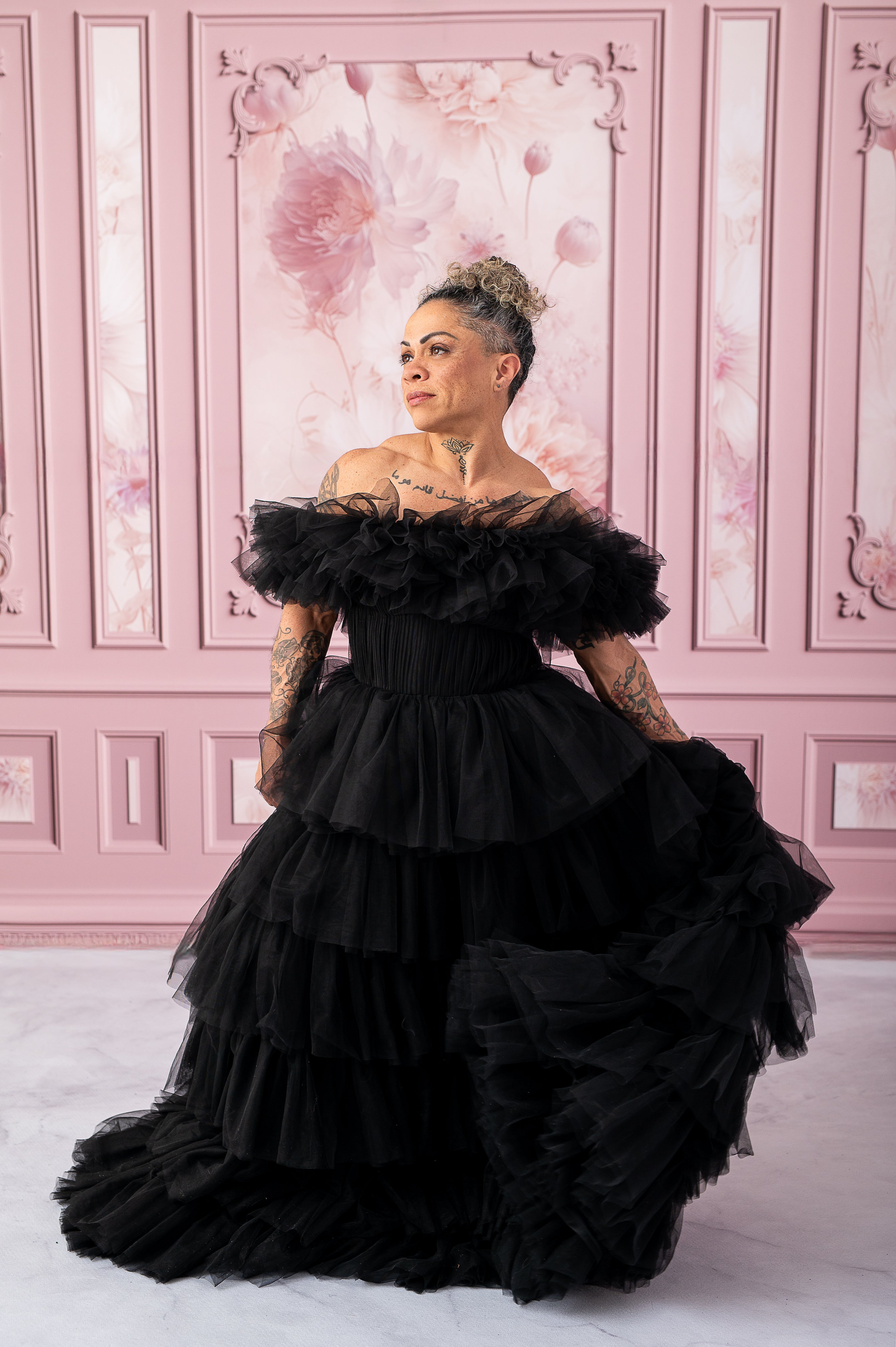 AURORA Floor Long Couture Rental Gown Black (11 year-Pettie Adult 4)