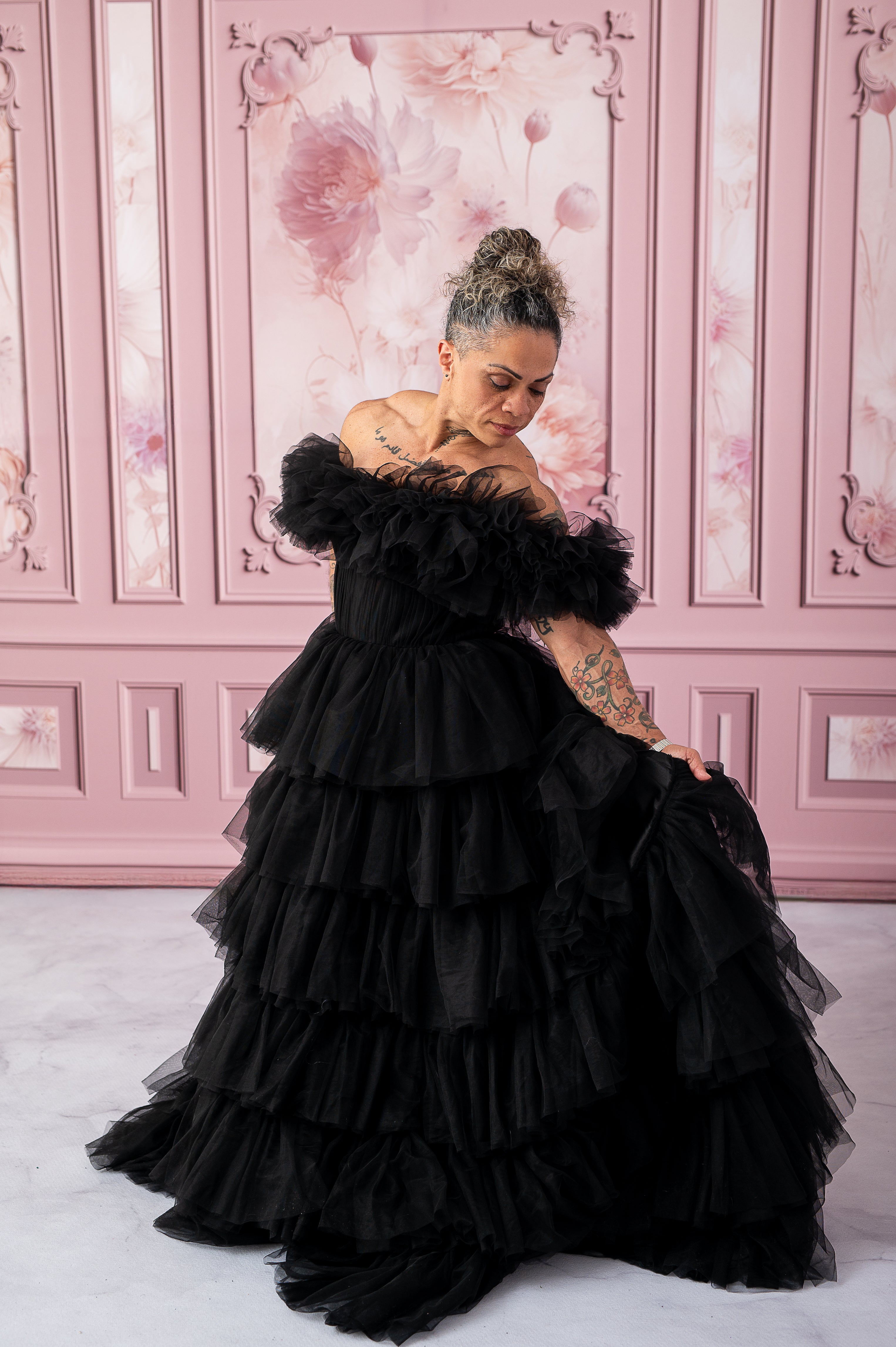 AURORA Floor Long Couture Rental Gown Black (11 year-Pettie Adult 4)