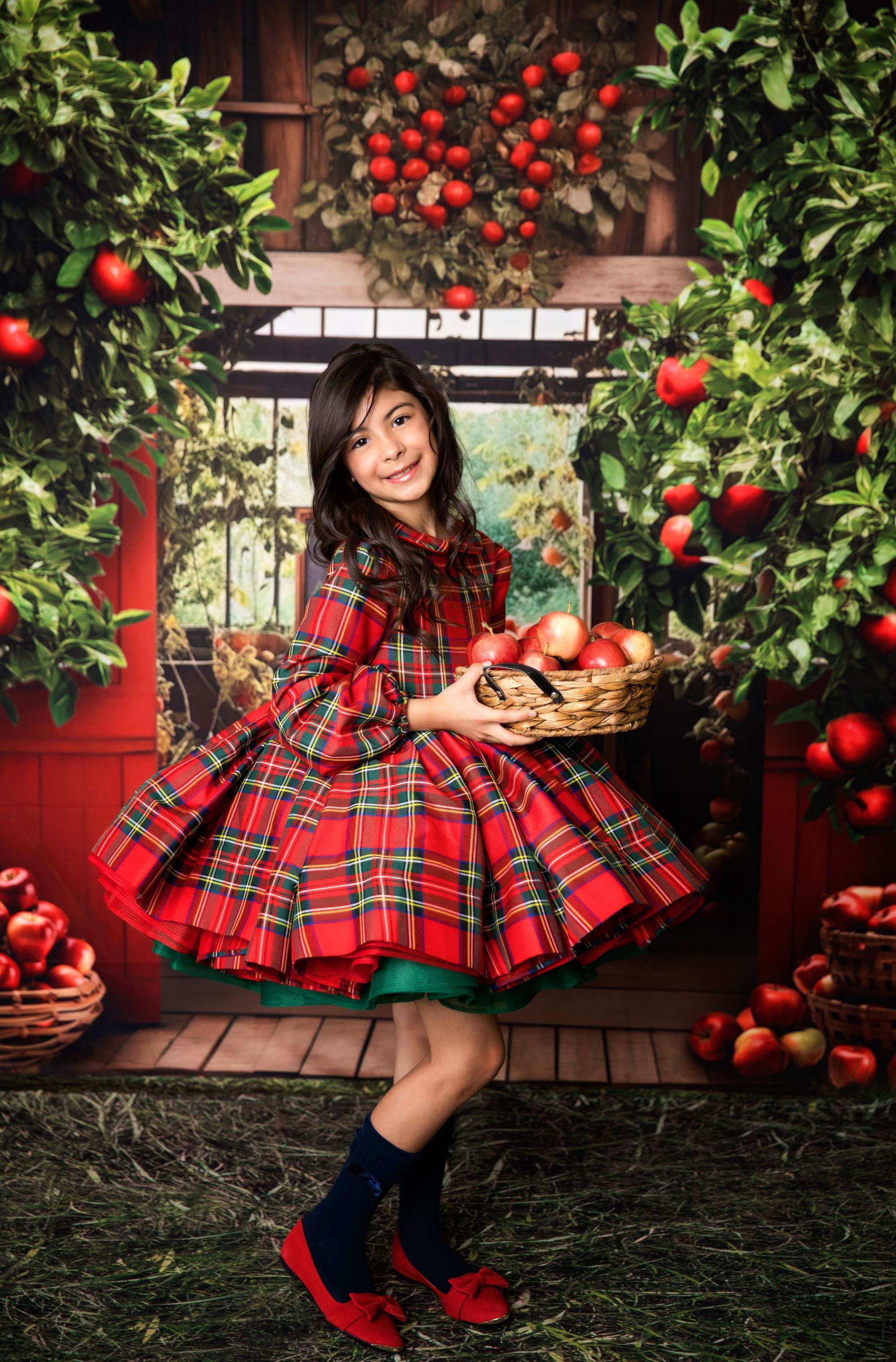 Couture gown rental: "Darling Plaid" Red Vintage Dress Sleeve ( 5 Year - Petite 6 Year)
