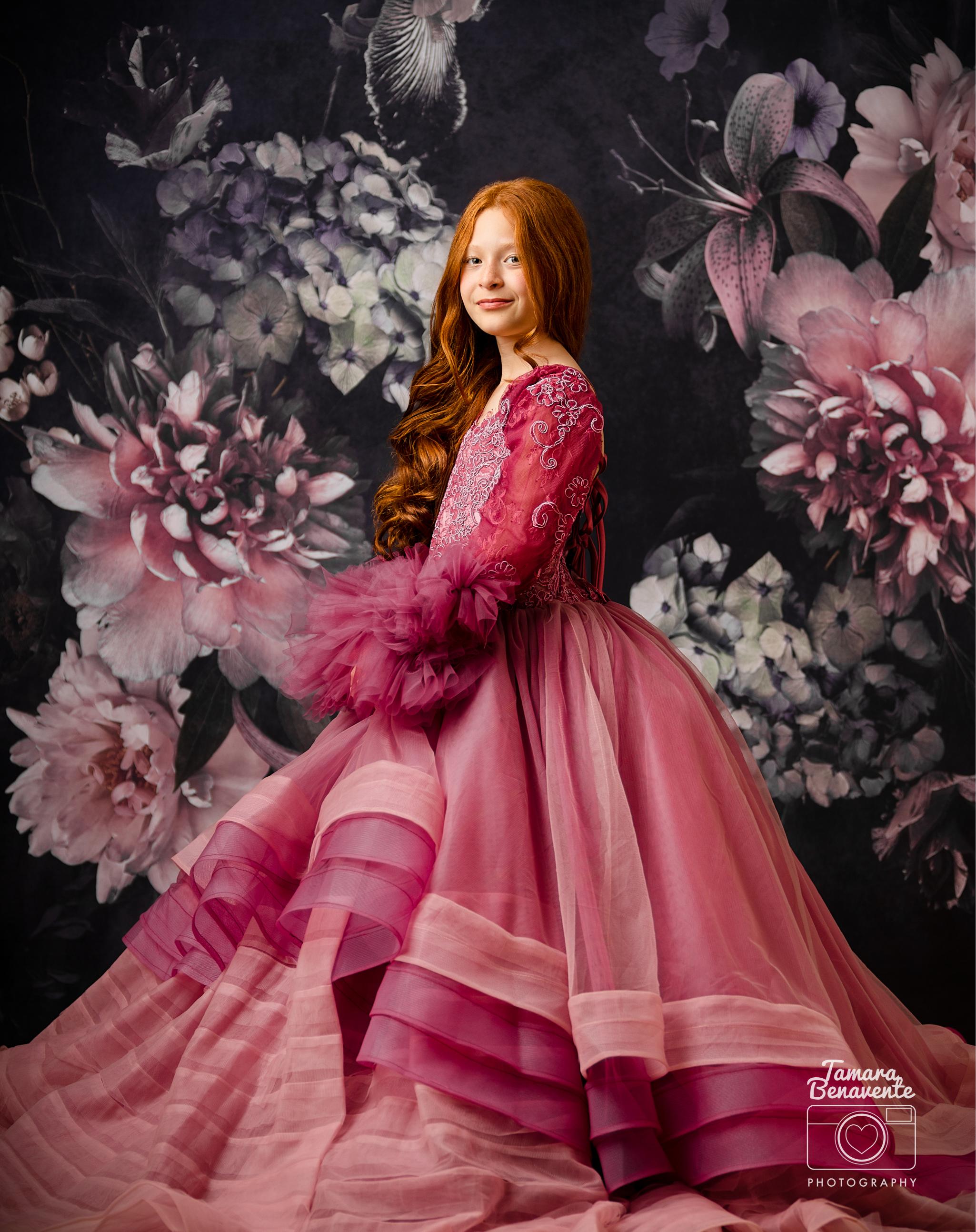 "Whispering Pink " - Floor Length Gown+detach lace sleeves - (8 - 11 YEAR)