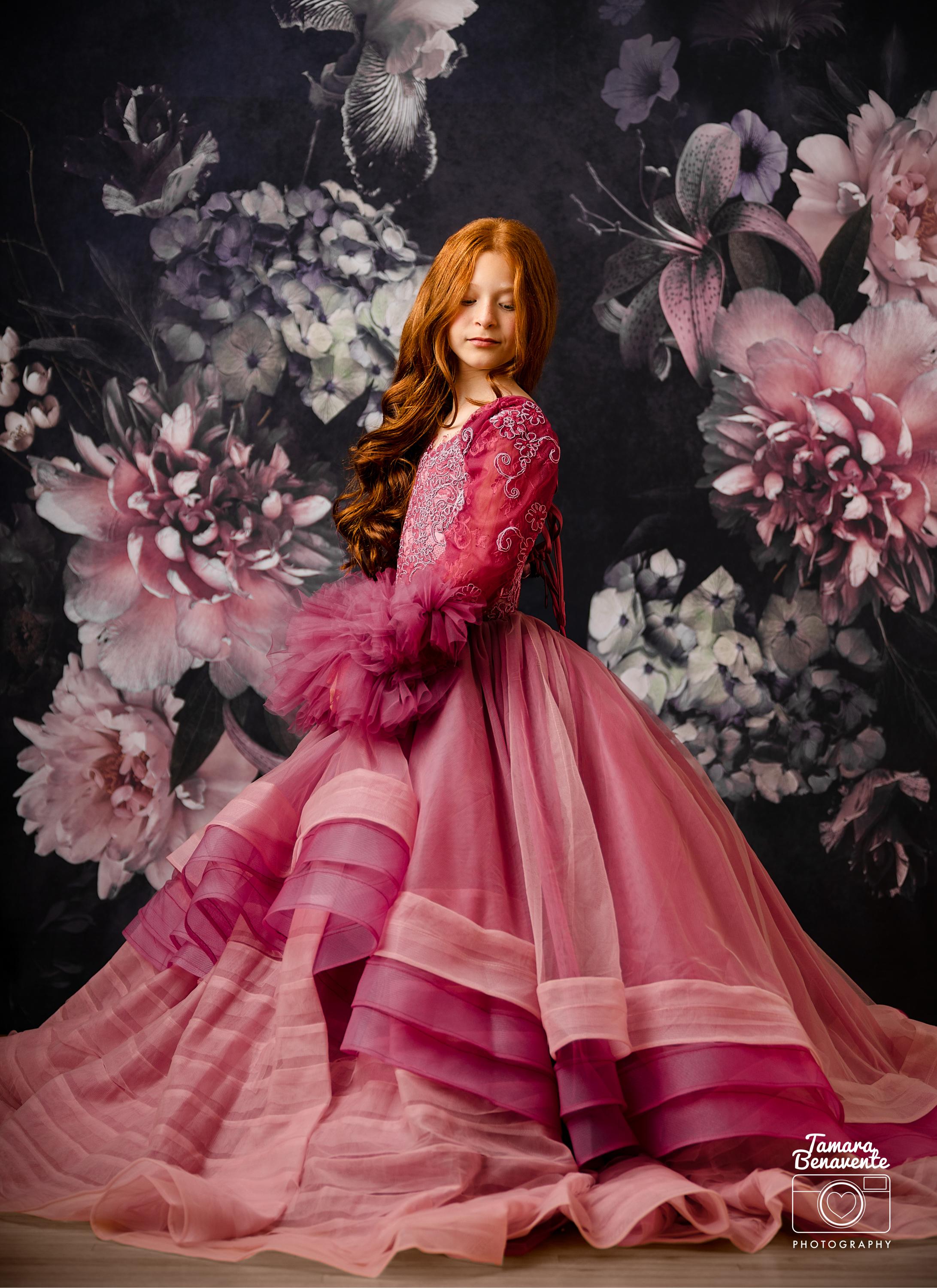 "Whispering Pink " - Floor Length Gown+detach lace sleeves - (8 - 11 YEAR)