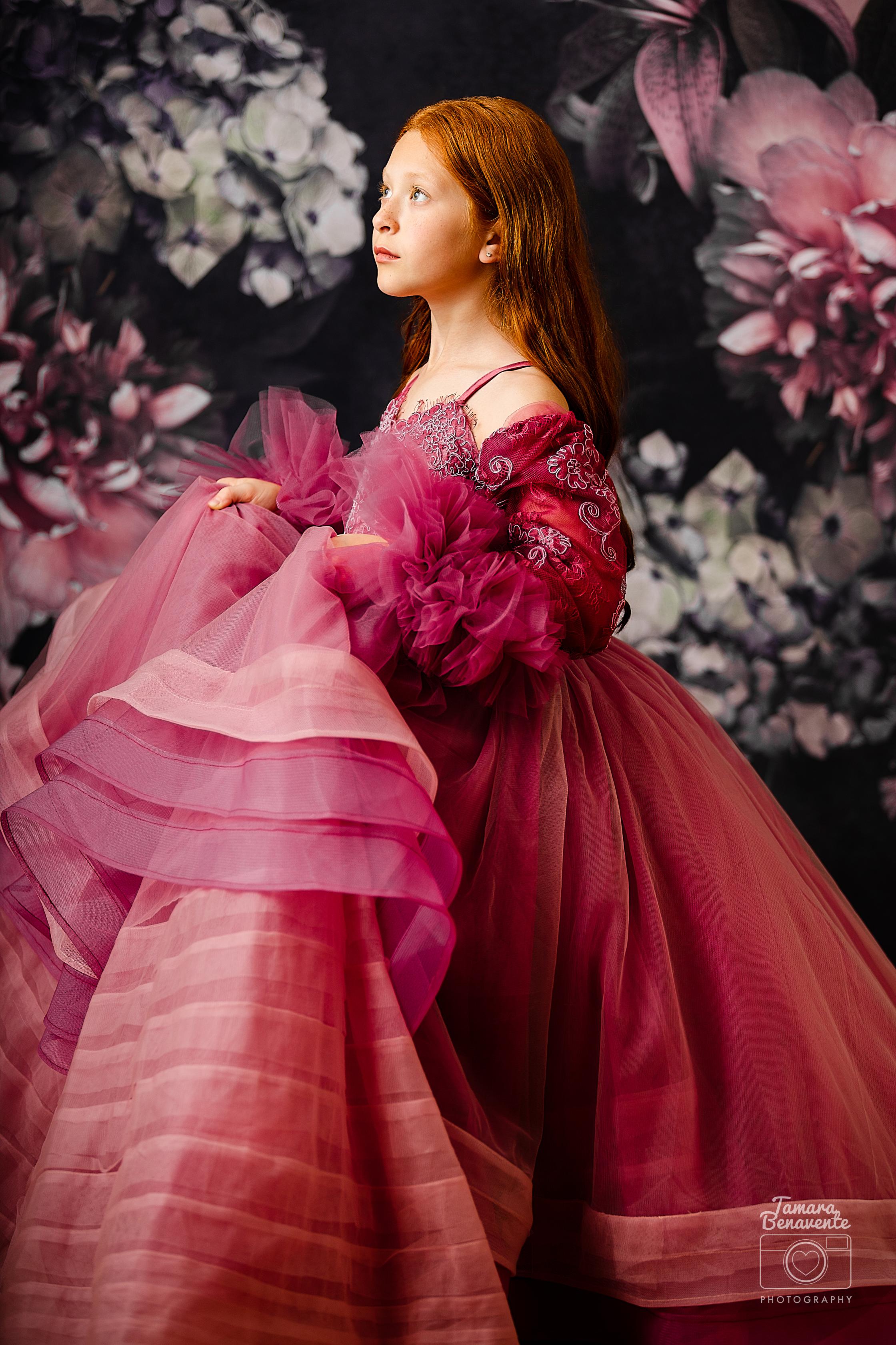 "Whispering Pink " - Floor Length Gown+detach lace sleeves - (8 - 11 YEAR)