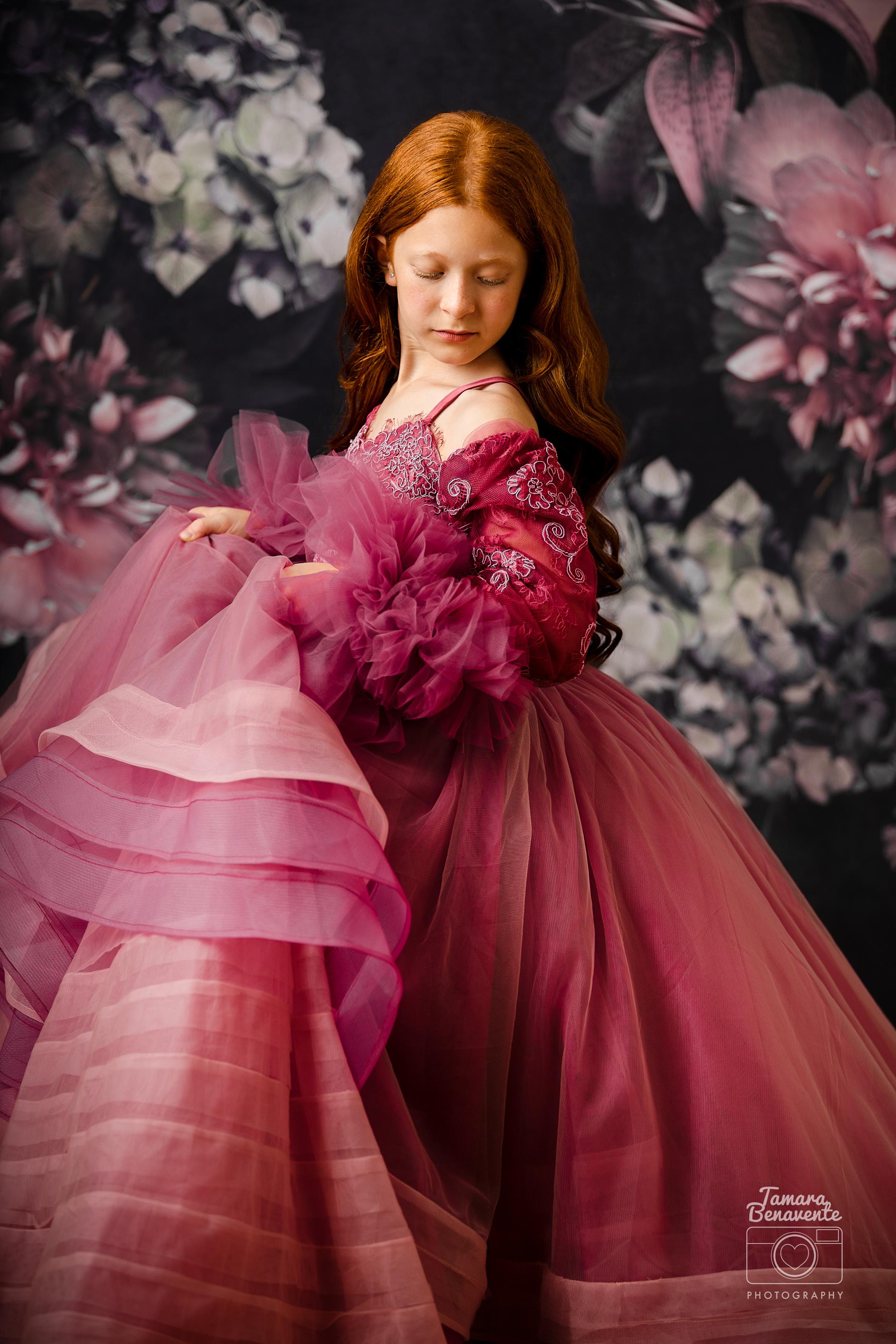 "Whispering Pink " - Floor Length Gown+detach lace sleeves - (8 - 11 YEAR)