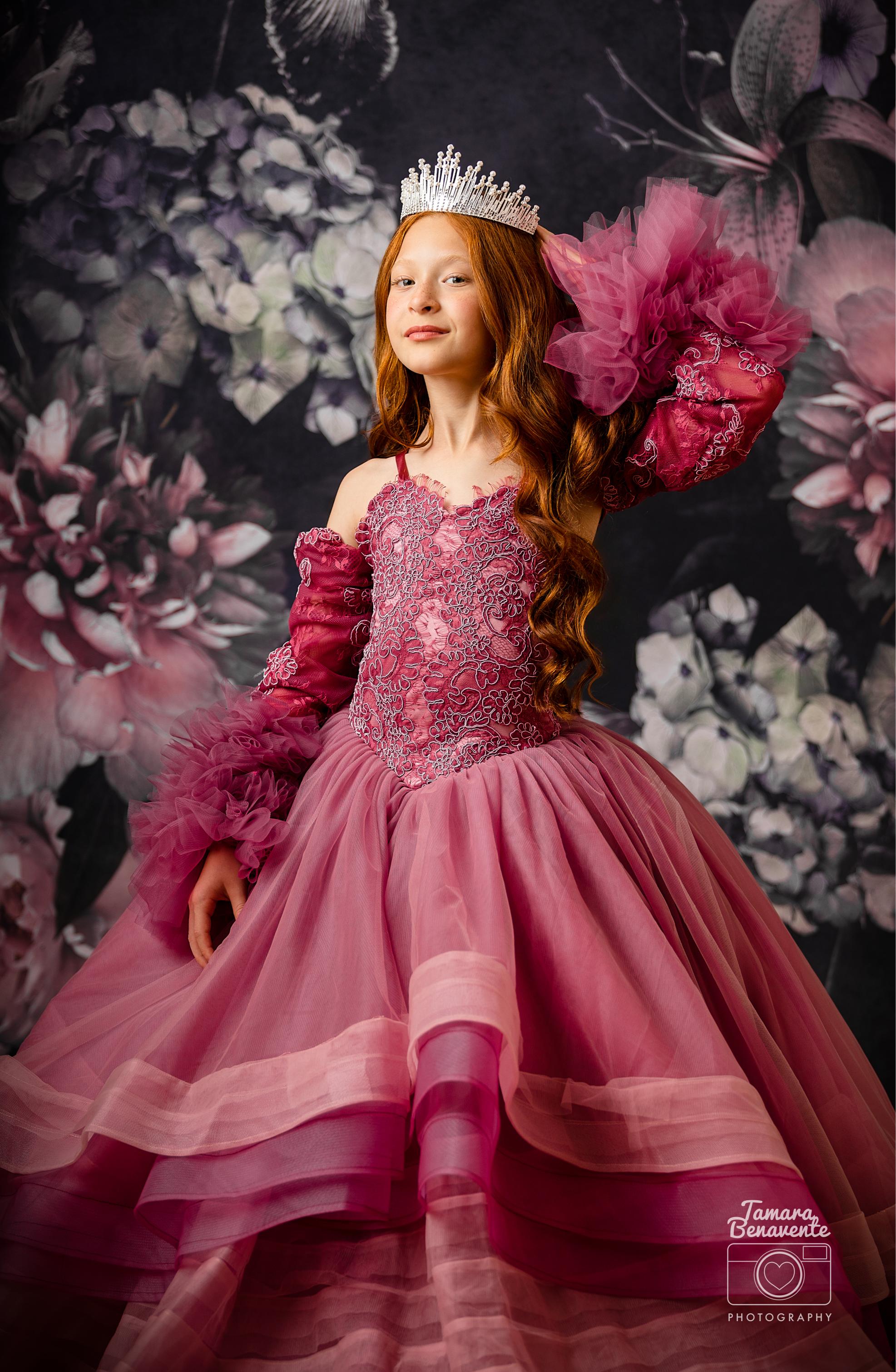 "Whispering Pink " - Floor Length Gown+detach lace sleeves - (8 - 11 YEAR)