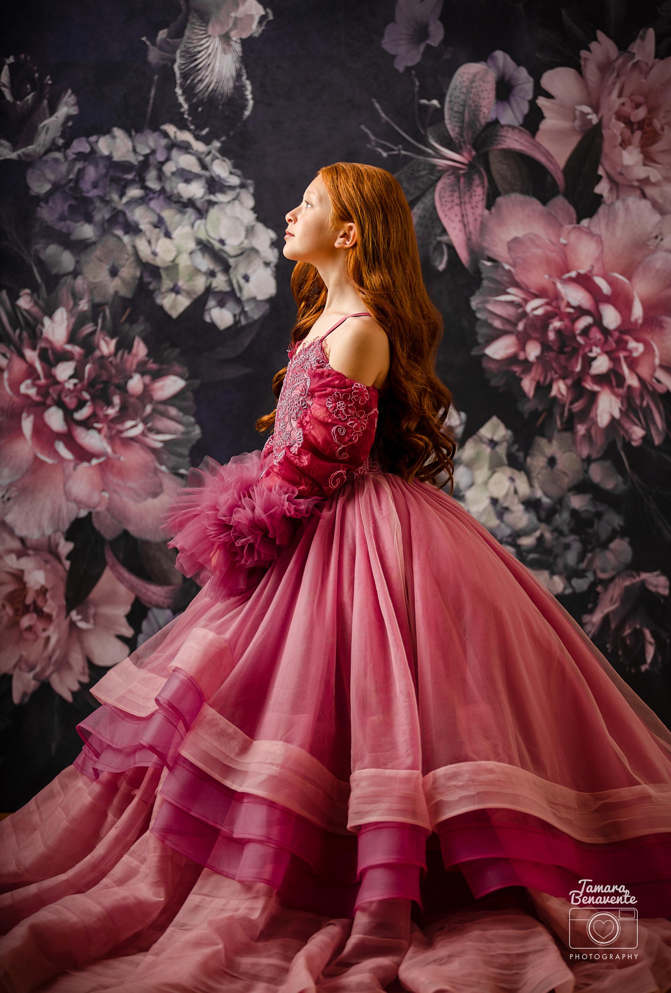 "Whispering Pink " - Floor Length Gown+detach lace sleeves - (8 - 11 YEAR)