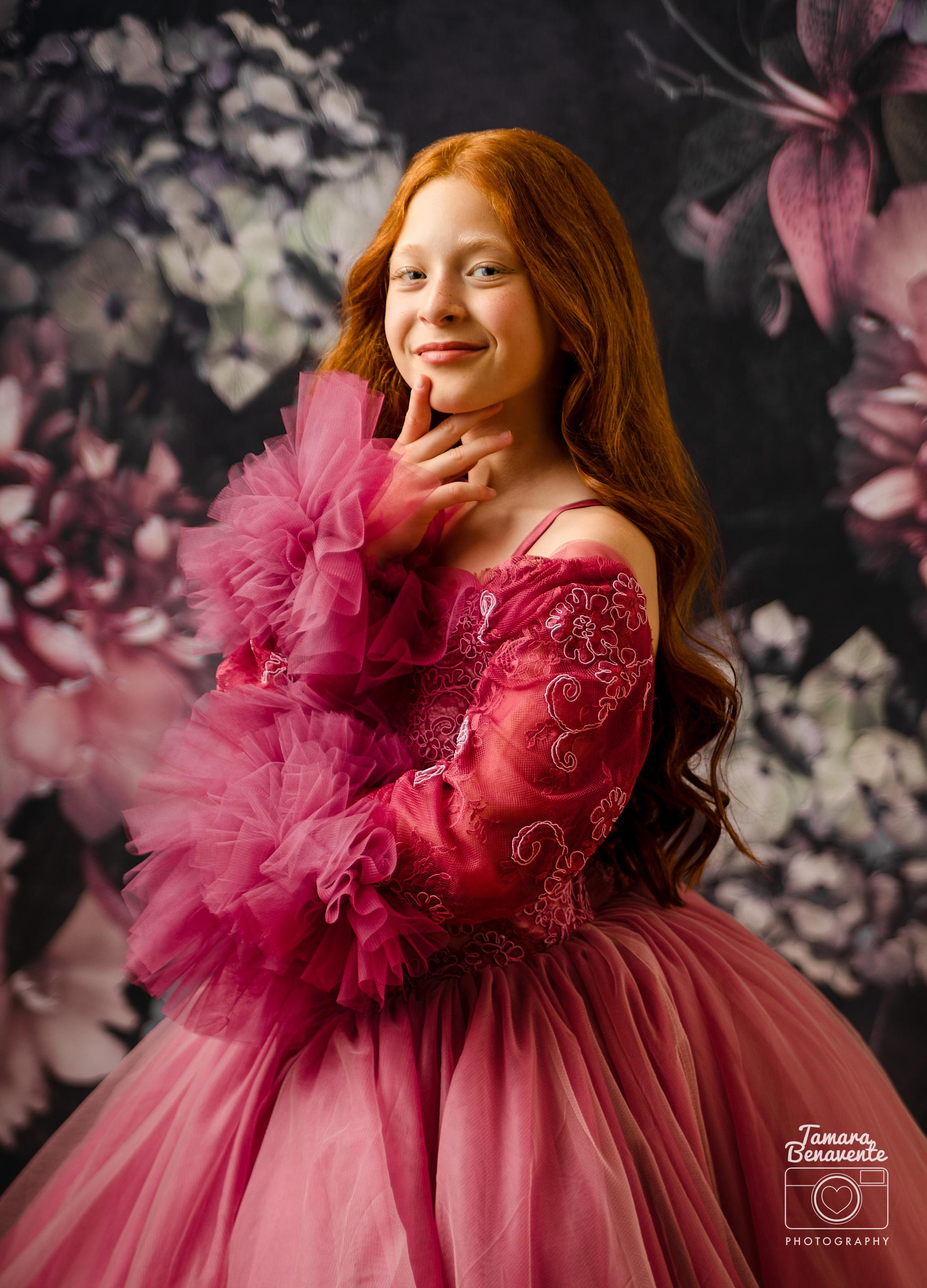 "Whispering Pink " - Floor Length Gown+detach lace sleeves - (8 - 11 YEAR)