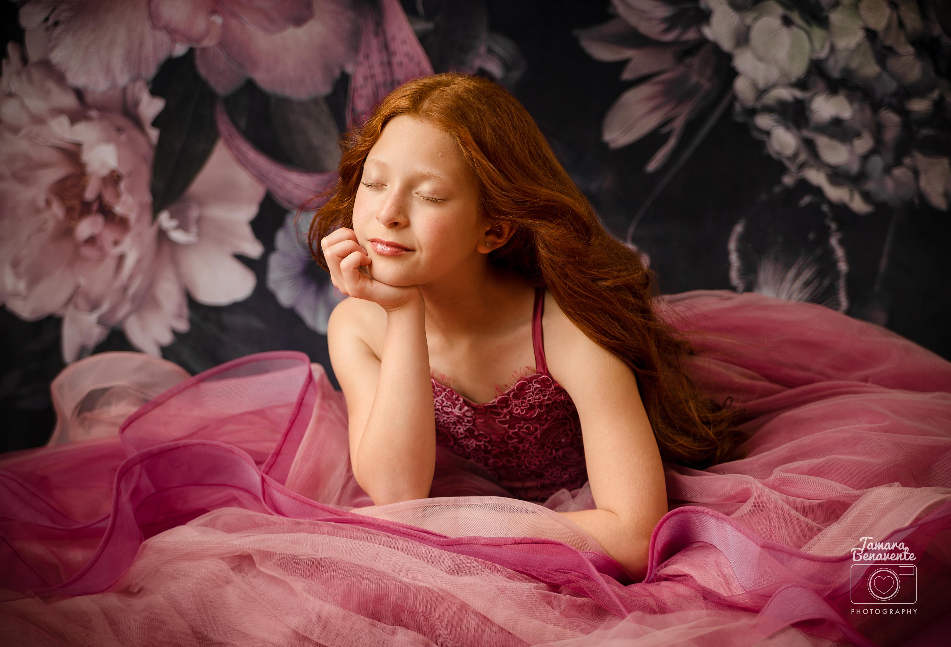 "Whispering Pink " - Floor Length Gown+detach lace sleeves - (8 - 11 YEAR)