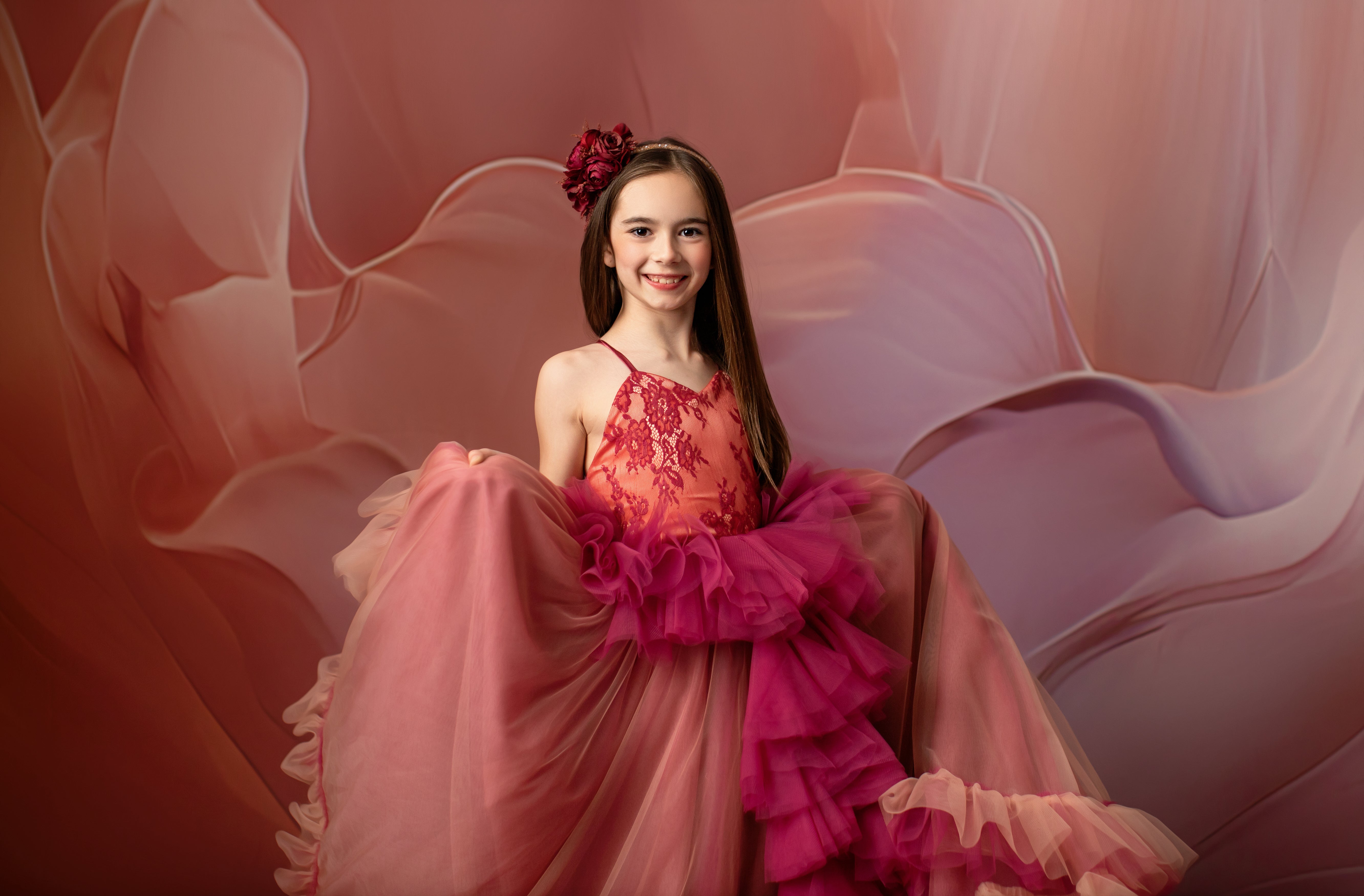 Blush Blossom - Floor Long Couture Rental Gown (6 year-Pettie 8 year)