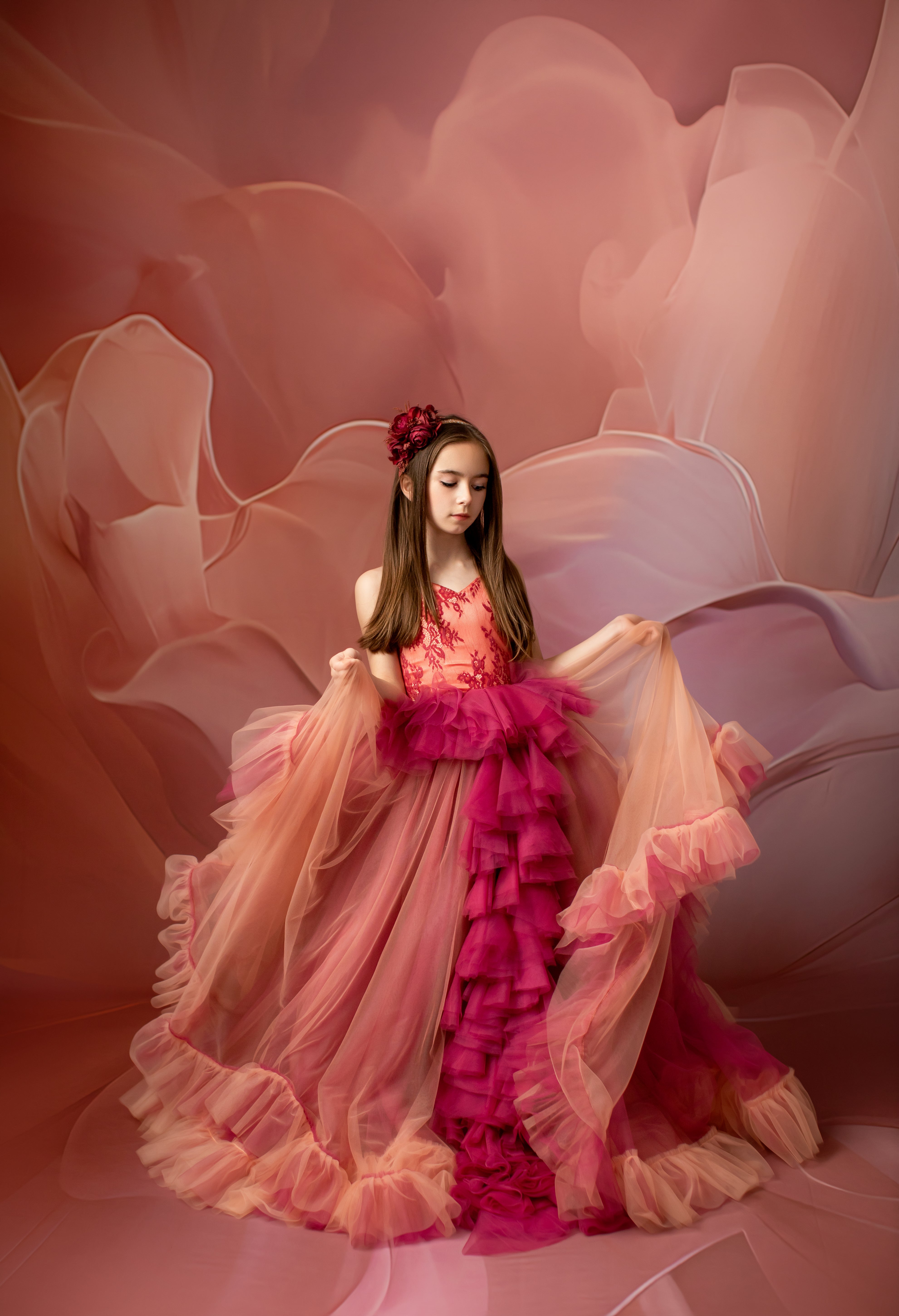 Blush Blossom - Floor Long Couture Rental Gown (6 year-Pettie 8 year)