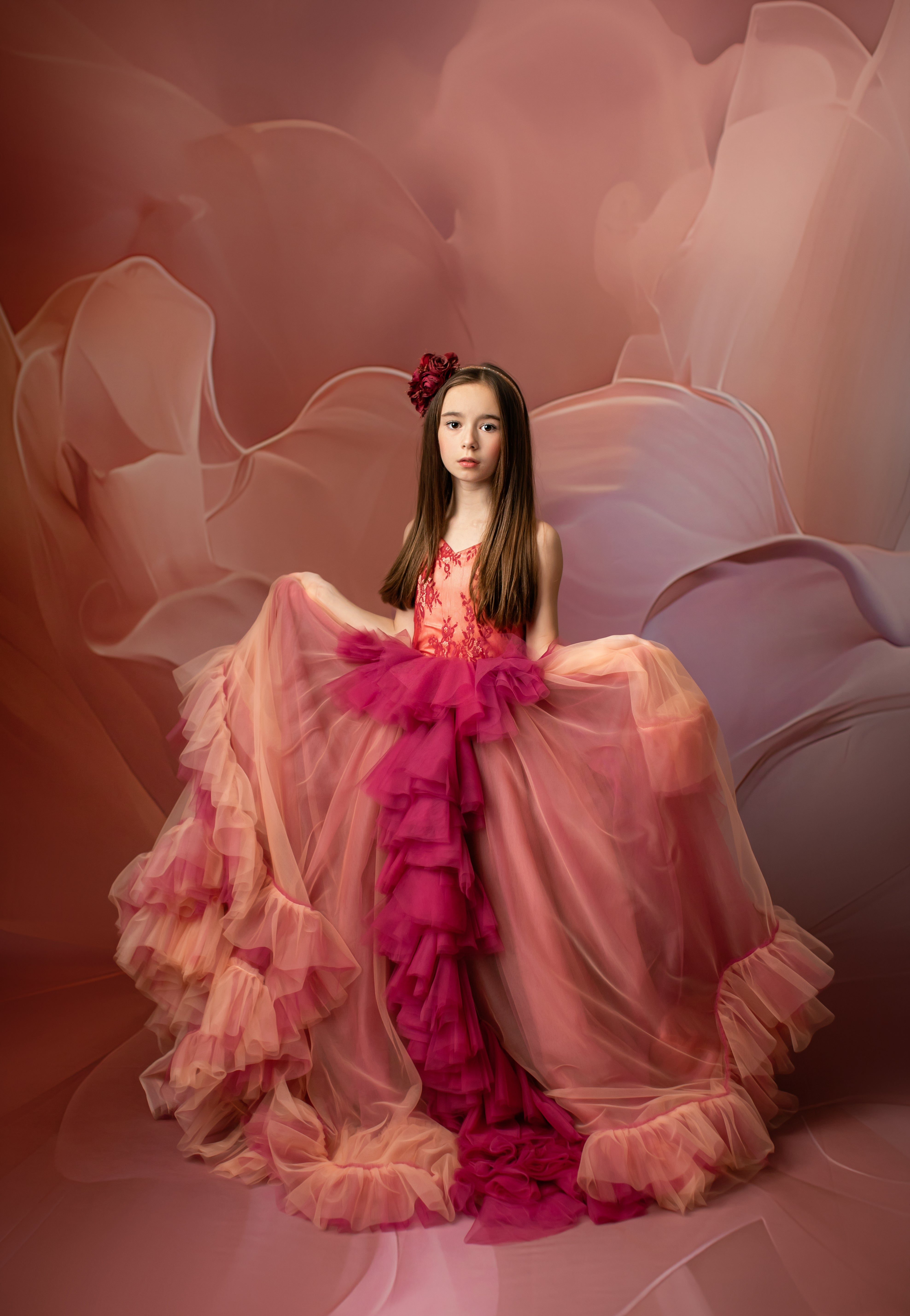Blush Blossom - Floor Long Couture Rental Gown (6 year-Pettie 8 year)
