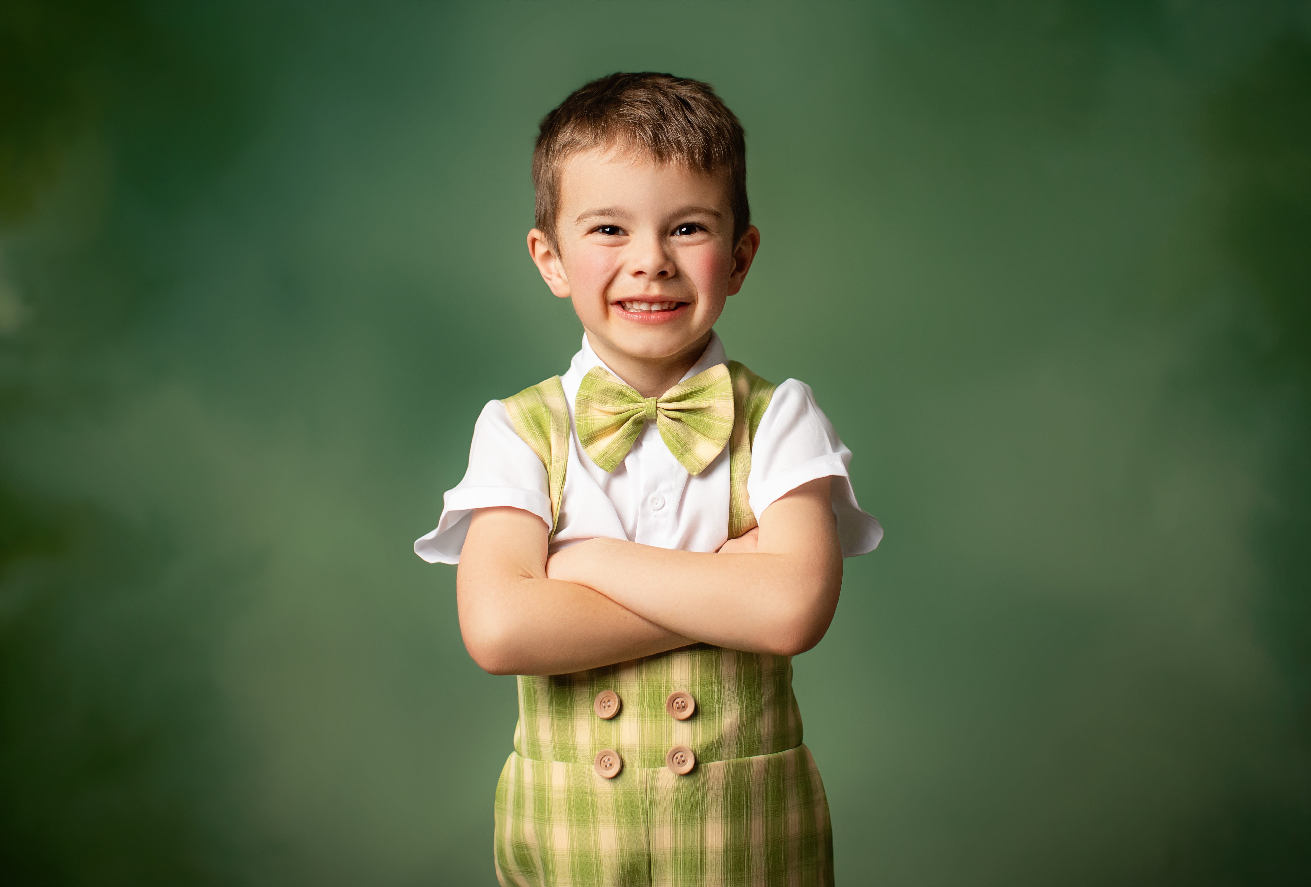 Dapper: Suspender Adventure Set-Includes 4 boys sets (2 pair of yellow plaid shorts/vest) + (2 pair of Green plaid shorts/vest )( 5 Year - Petite 9 Year)