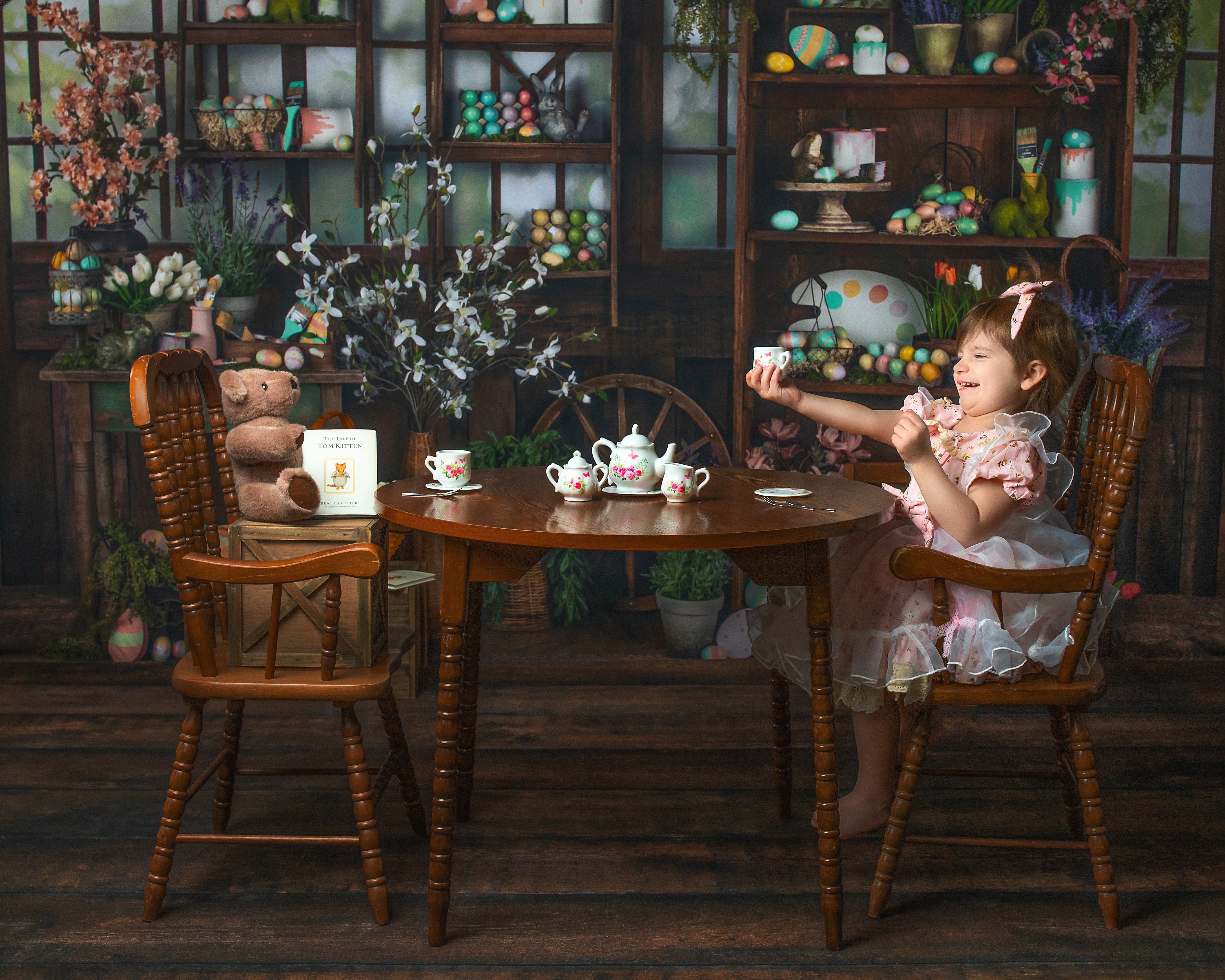 Garden Affair Vintage Inspired Dress -Set includes Dress, Bow, detachable apron