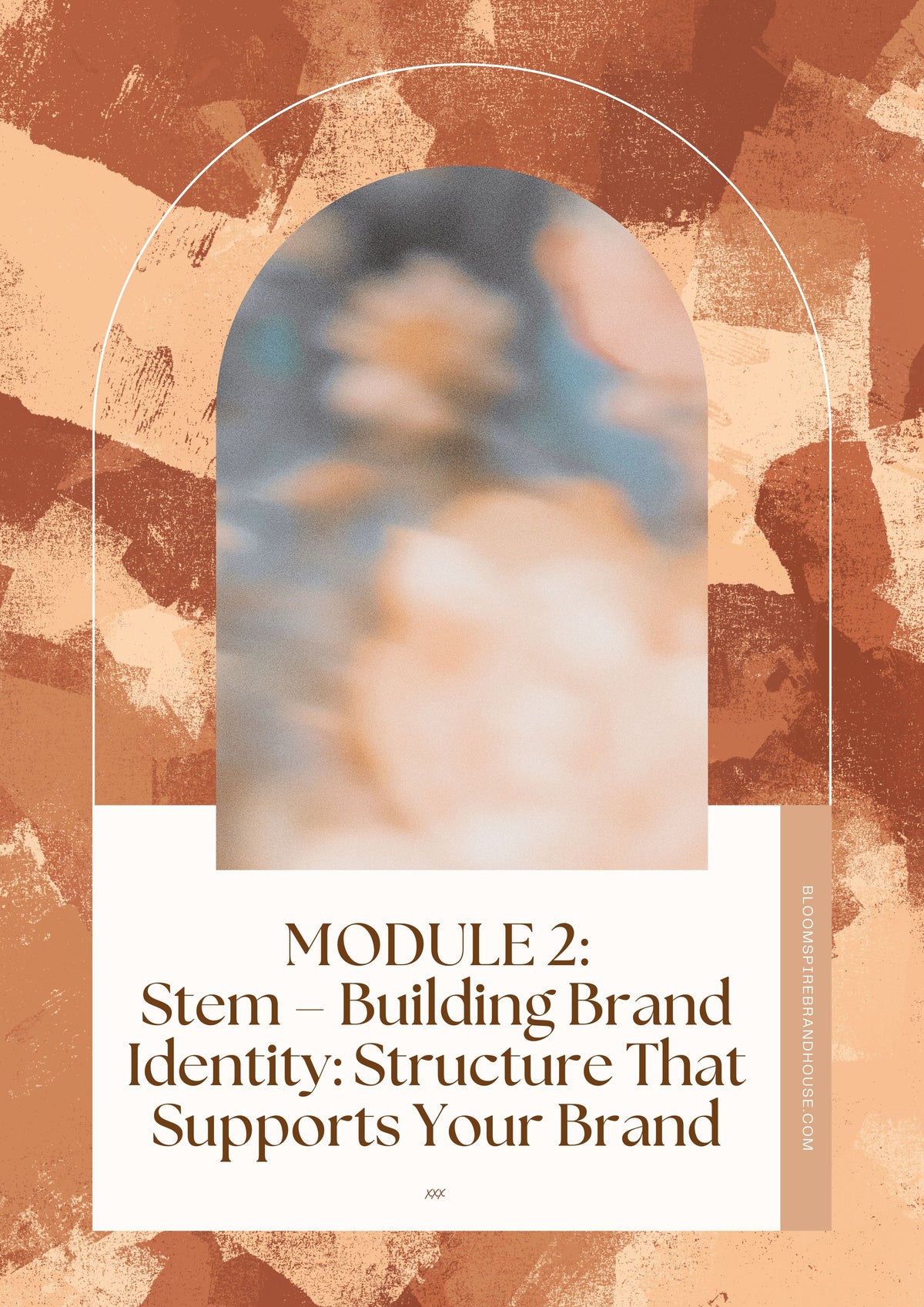 Cover of a module titled 'Building Brand Identity: Structure That Supports Your Brand' with a blurred image and textured background.