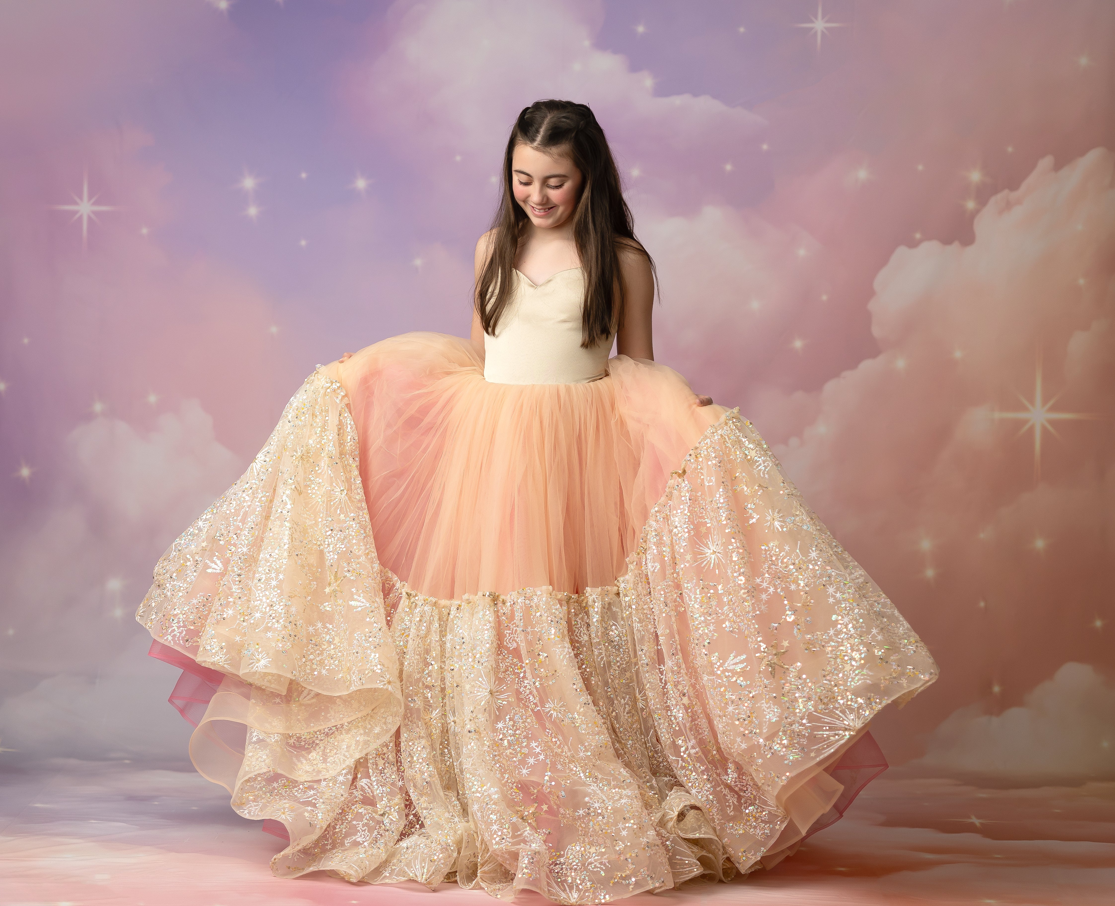 "Nassau" - Stars tulle Floor Length ( 8 Year - 9 Year)