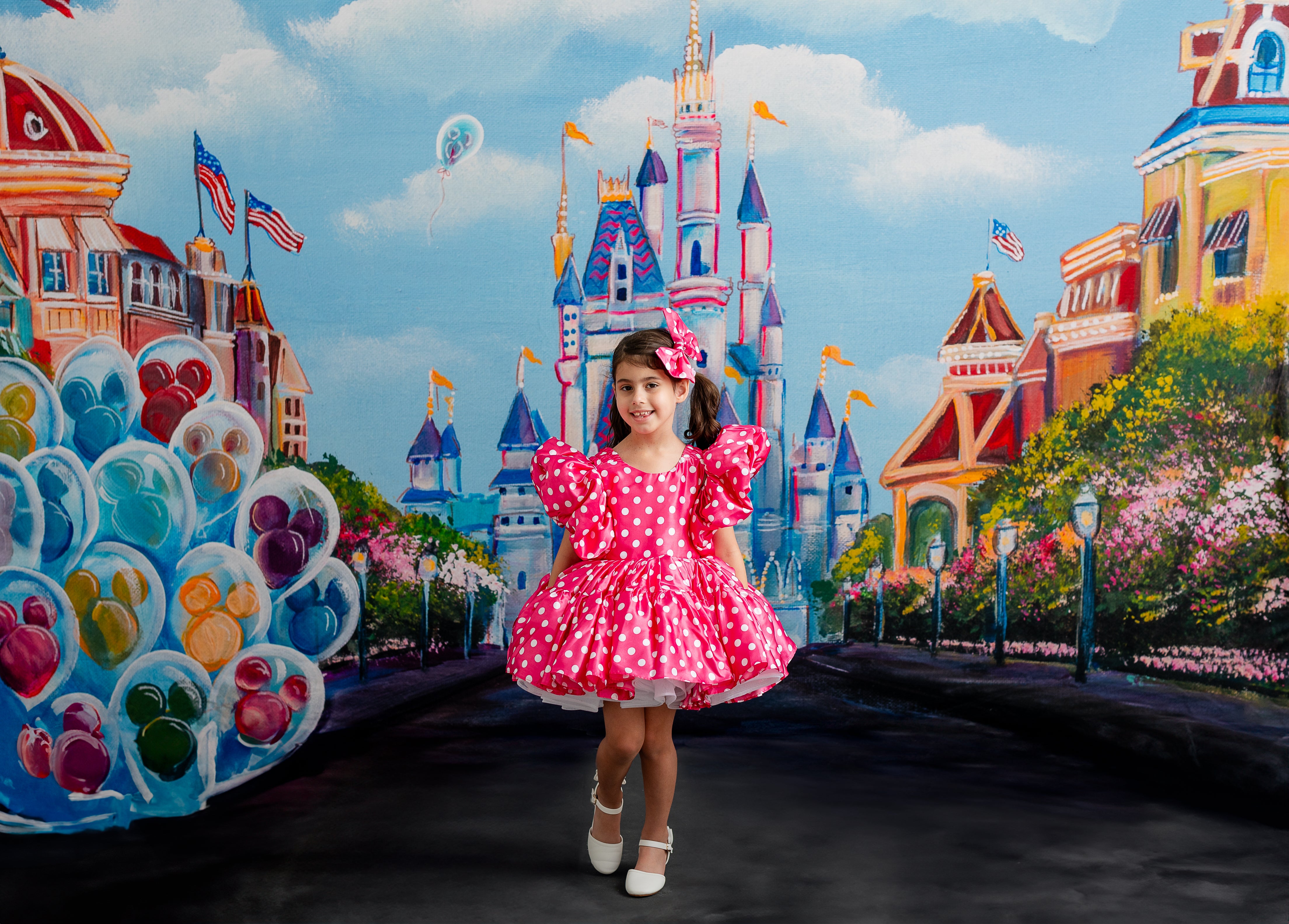 Miss Mouse Pink Polka Dot Dress - Petal Length Gown and Detachable Puff Sleeve + Bow (4-5 Years) | Minnie-Inspired Birthday & Vacation Dress
