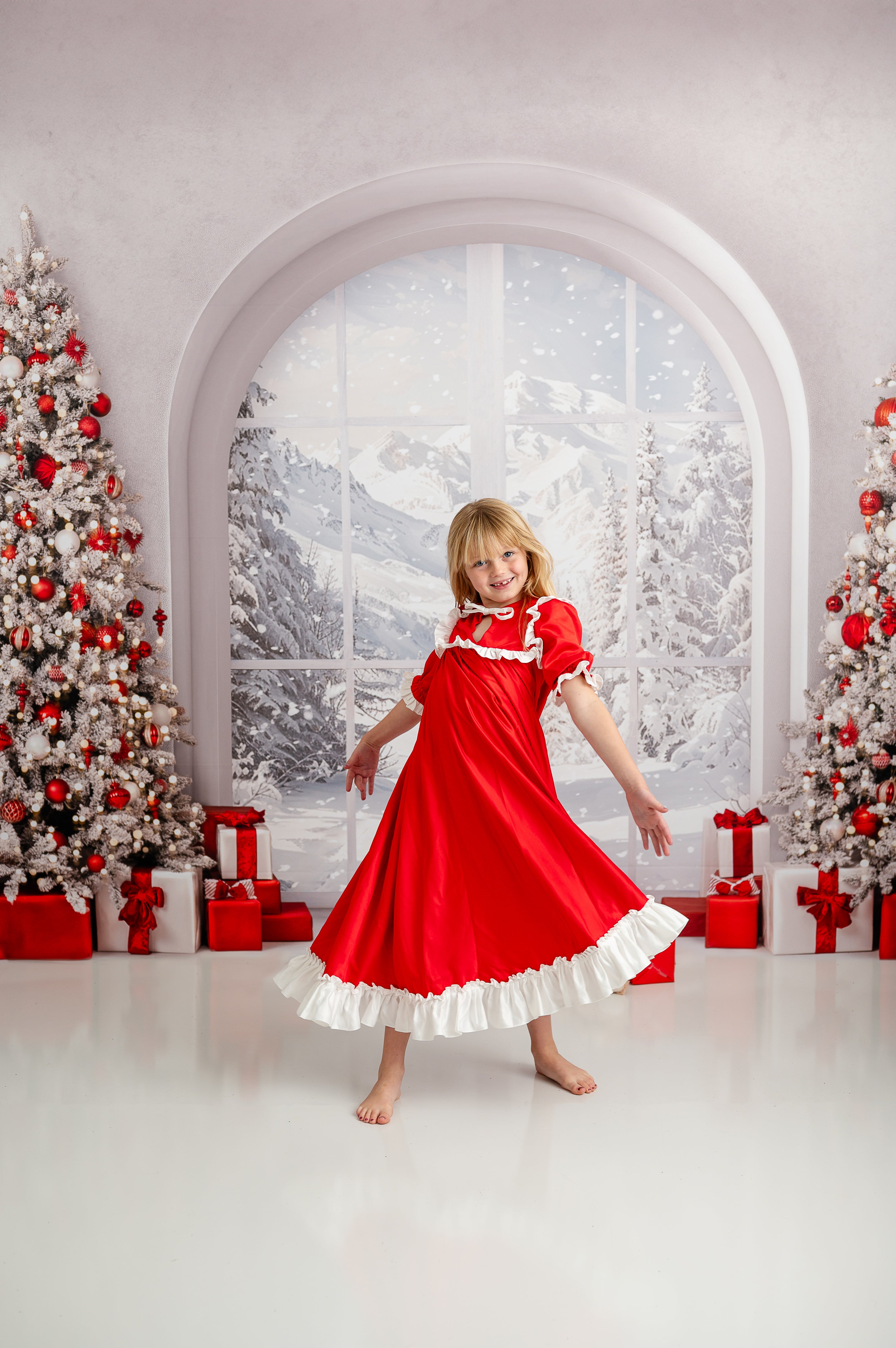 North Pole Nightgown - Red With White Trims (5-7 year)