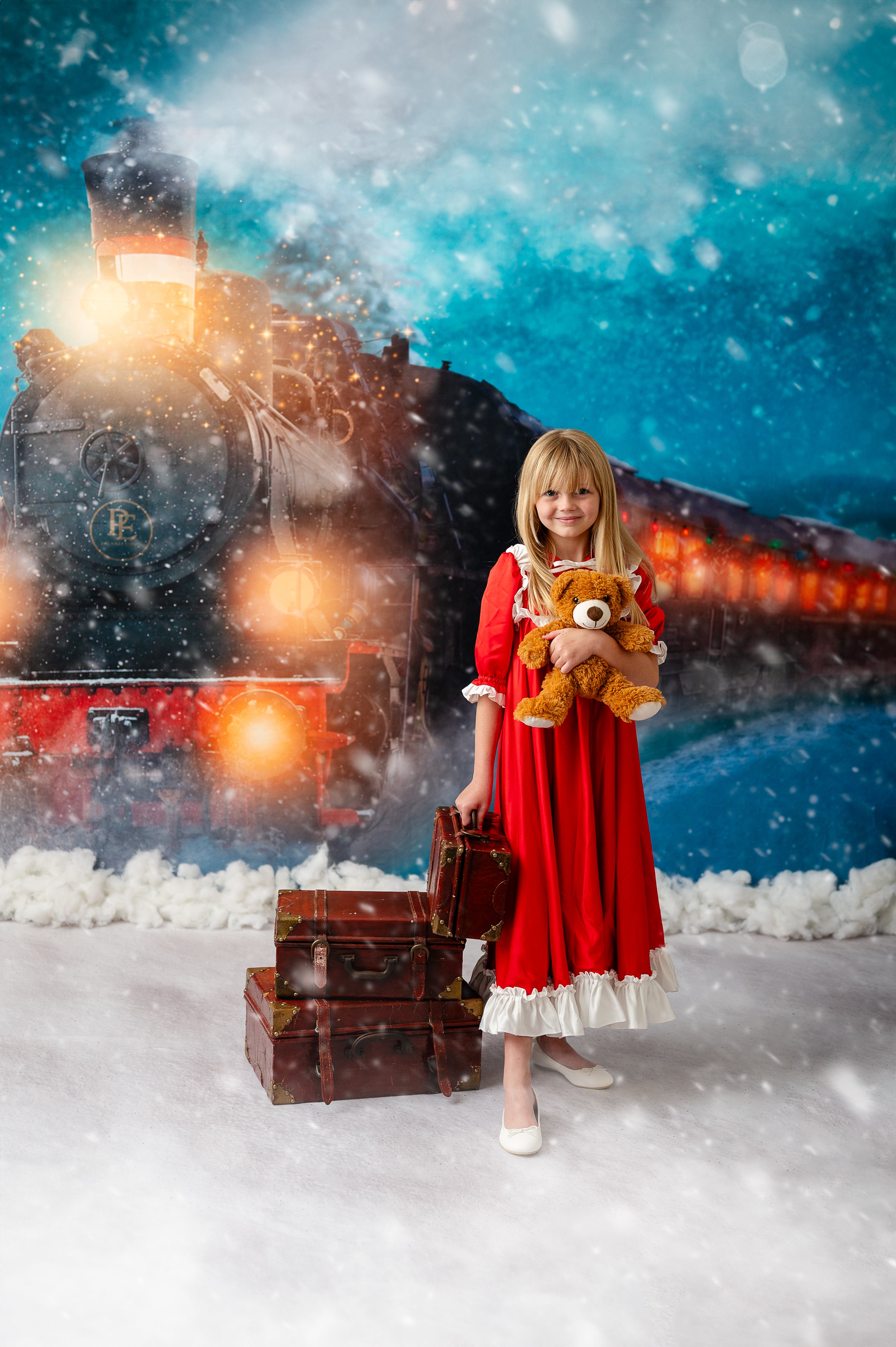 Luxurious kids' silk nightgown in Christmas colors and festive design