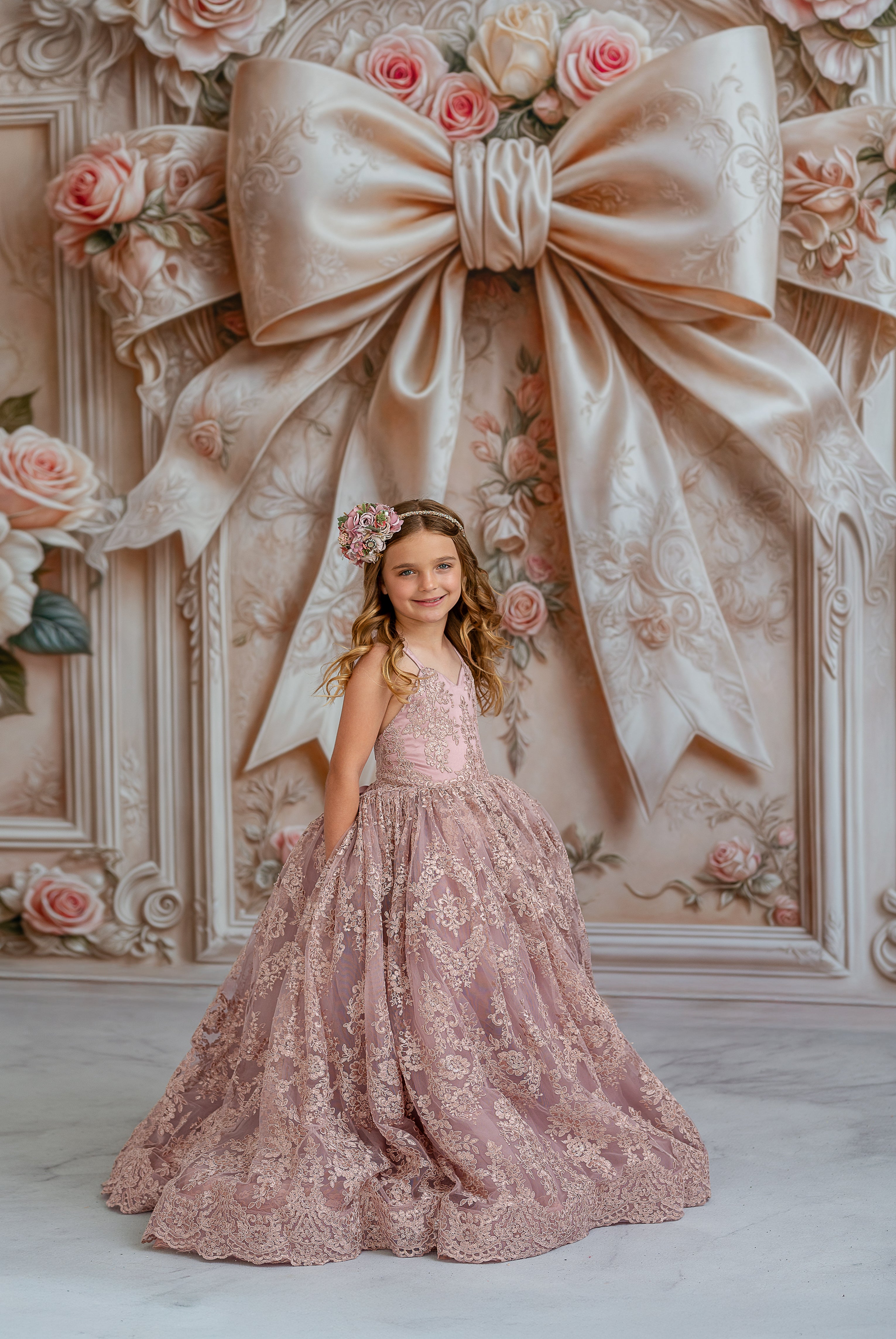 Elegant couture dress with delicate sparkling lace details for a timeless look.