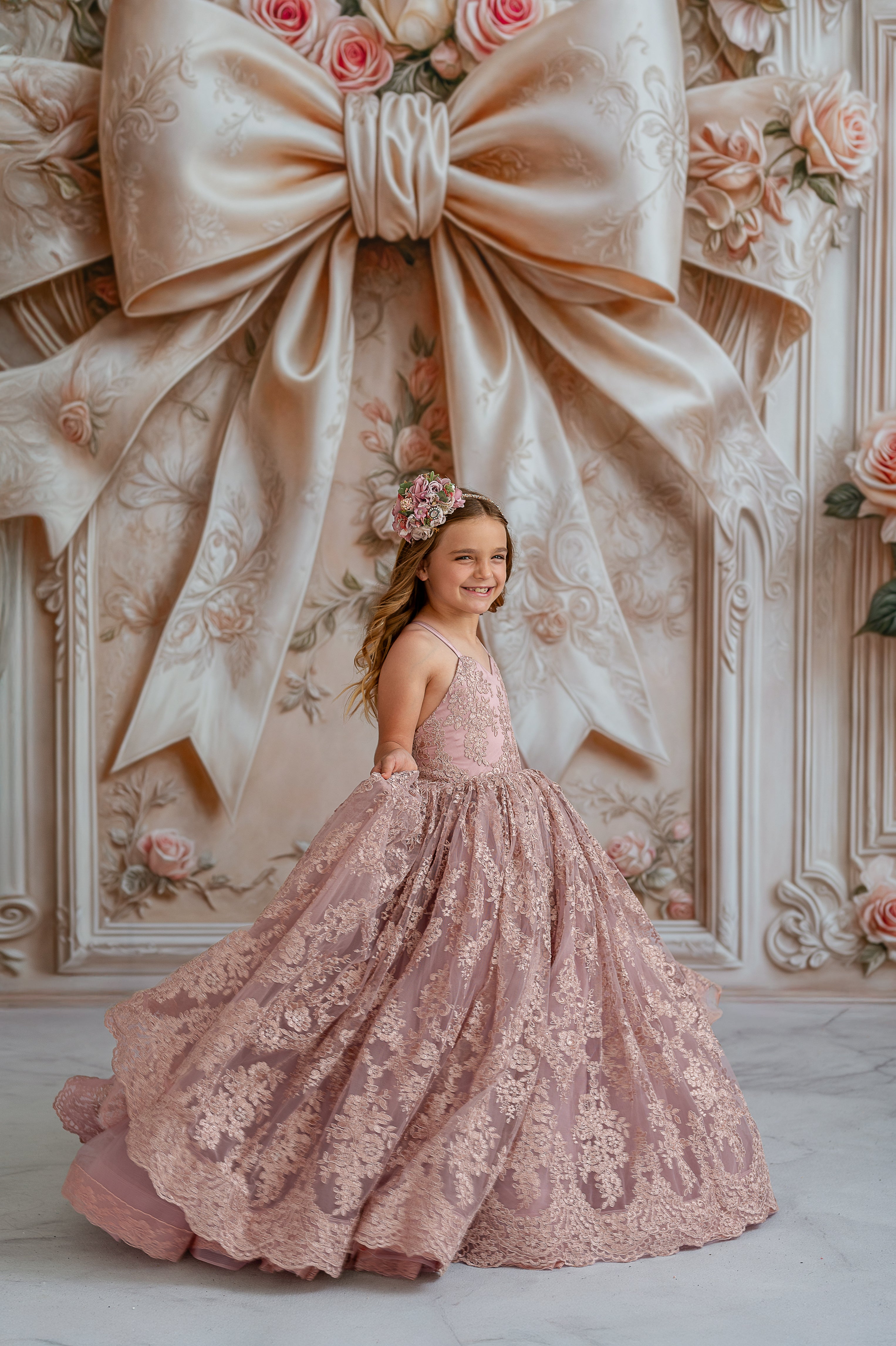 Sparkling lace couture gown that embodies classic beauty and charm.