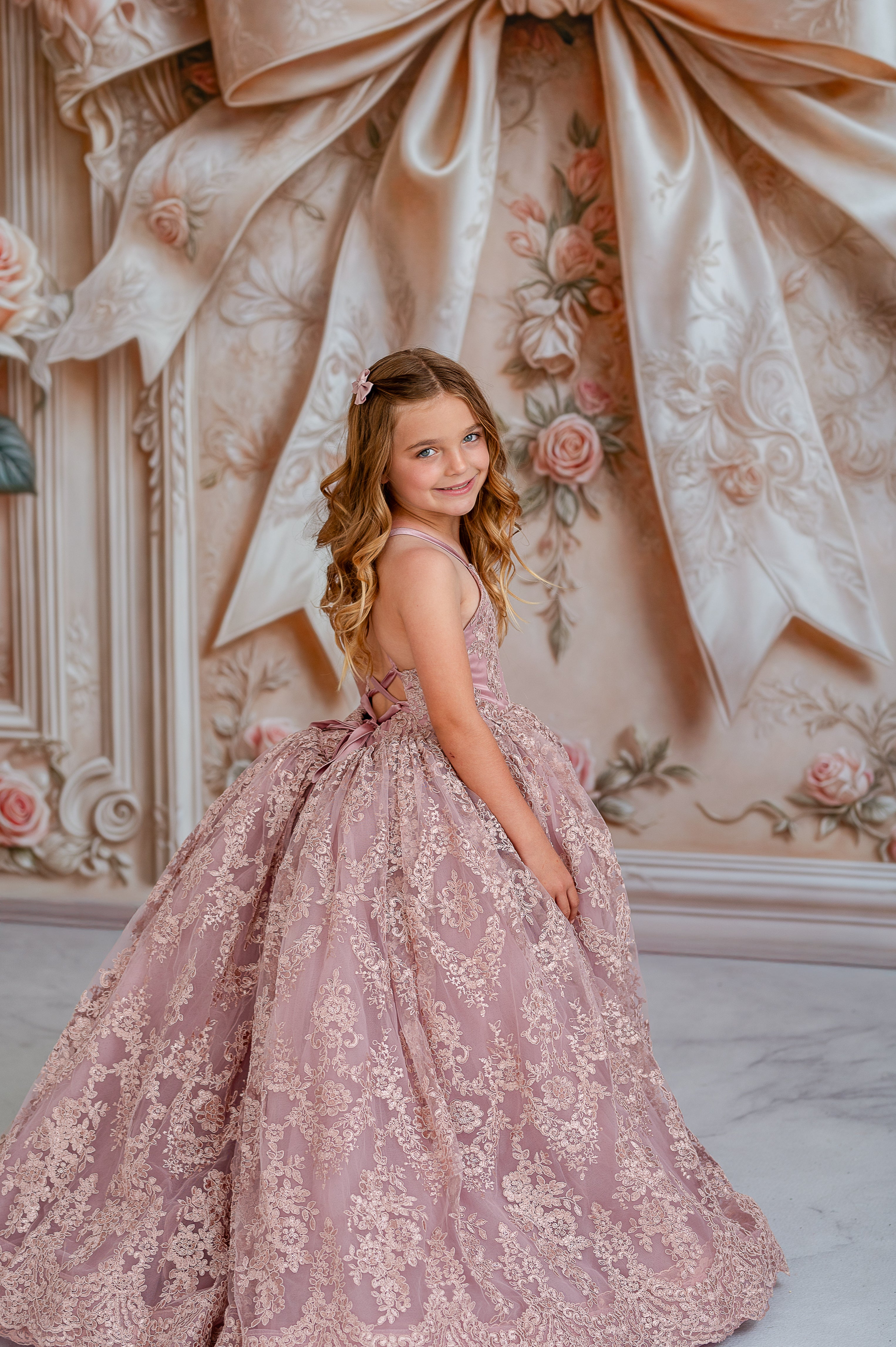 Couture Rental Gown "Addison" - in Dusty Mauve Floor Length Dress ( 5 Year - Petite 7 Year)
