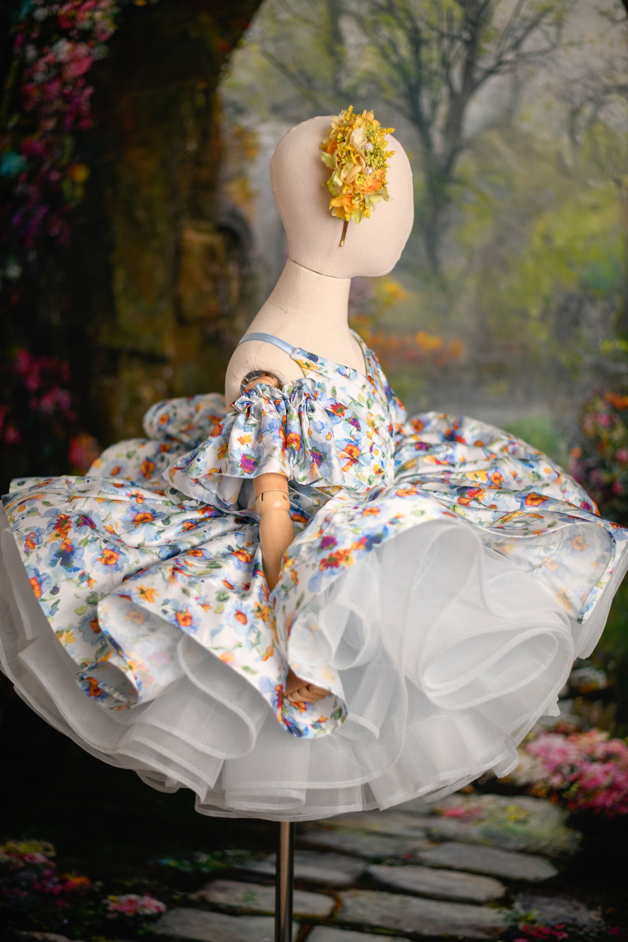 Rts "Watercolor Posy" petal Length Dress ( 5 Year - 6 Year)