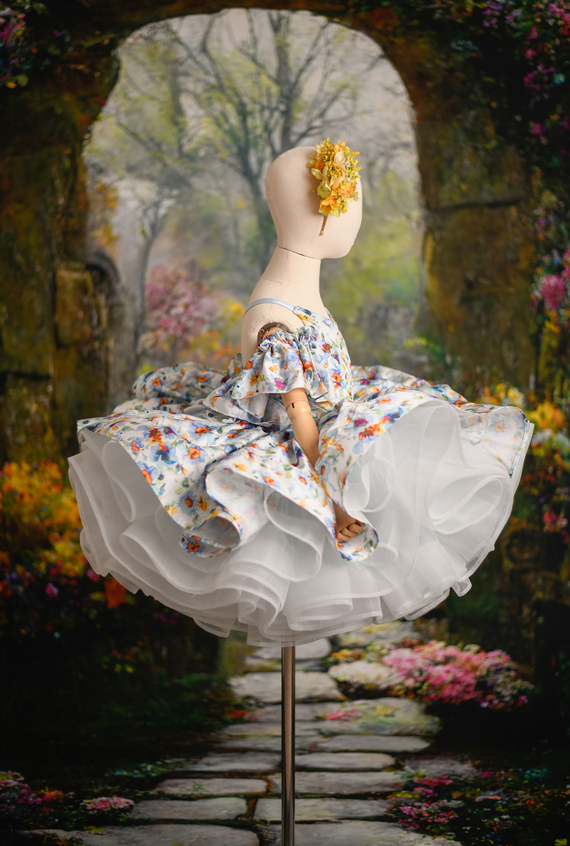 Rts "Watercolor Posy" petal Length Dress ( 5 Year - 6 Year)